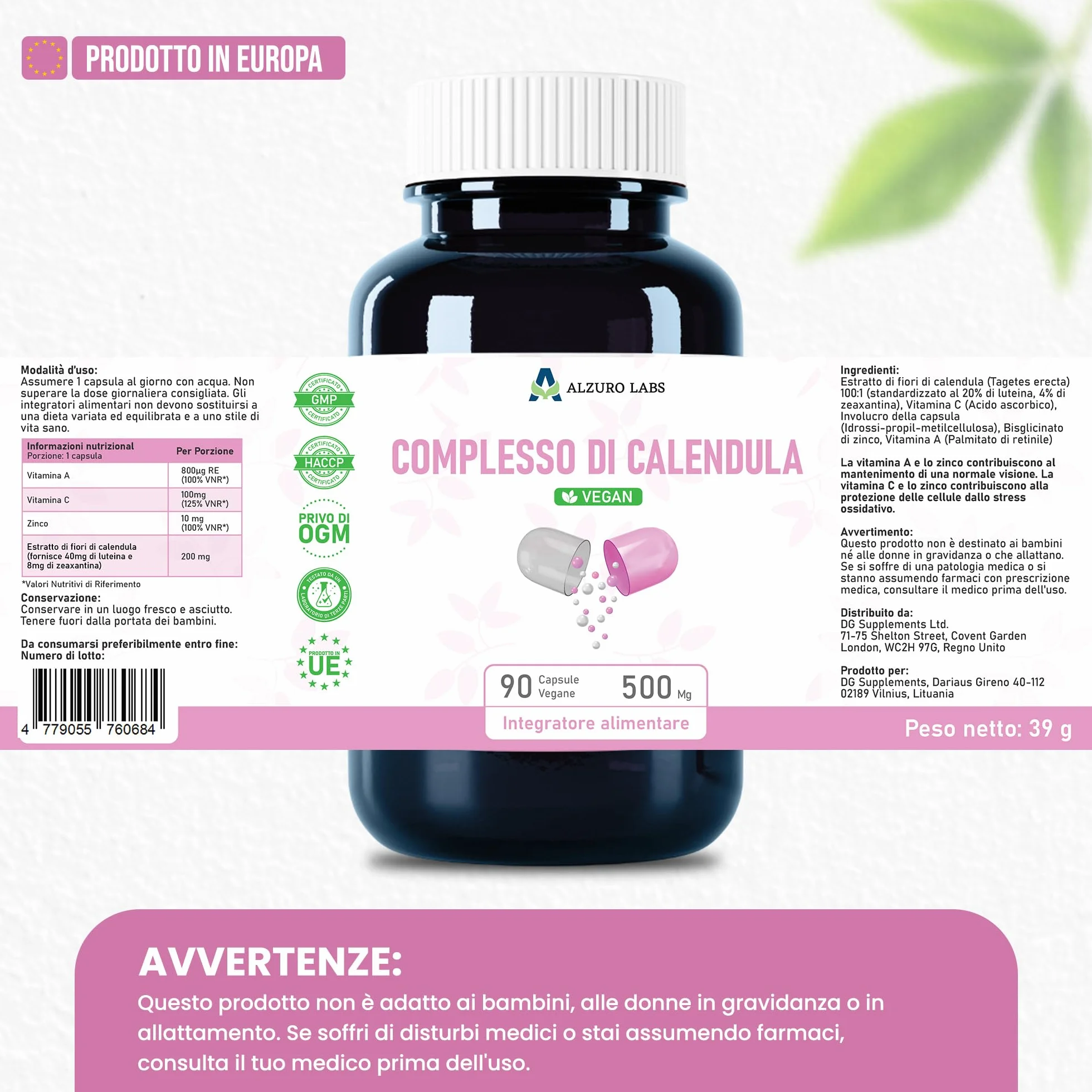 Luteina 40 mg e Zeaxantina 8 mg | Complesso occhi ad alto dosaggio | 90 capsule vegane