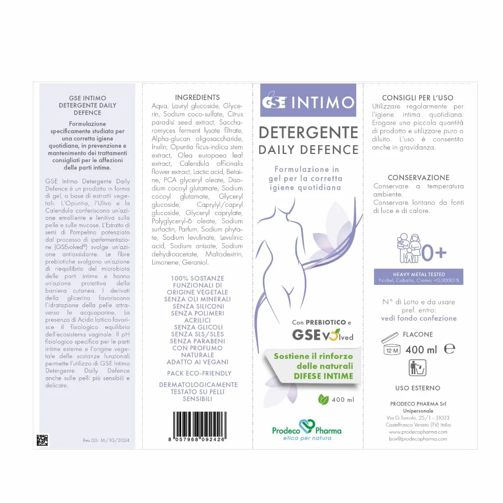 Prodeco Pharma GSE INTIMO Detergente Daily Defence 400 ML Detergente Intimo Gel a Base di Estratti Vegetali