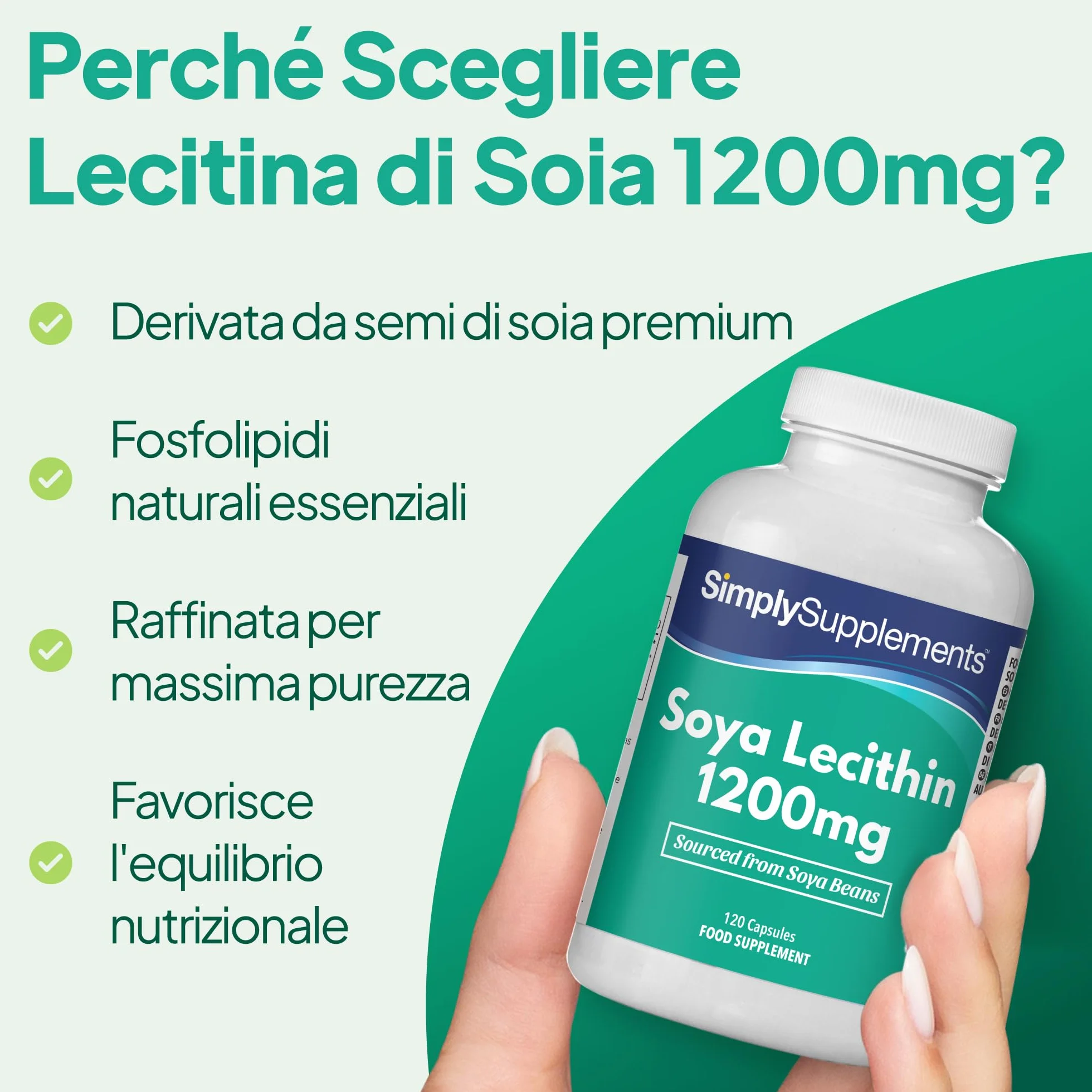 Lecitina di Soia 1200mg 240 Capsule Alta Purezza Fosfolipidi Essenziali
