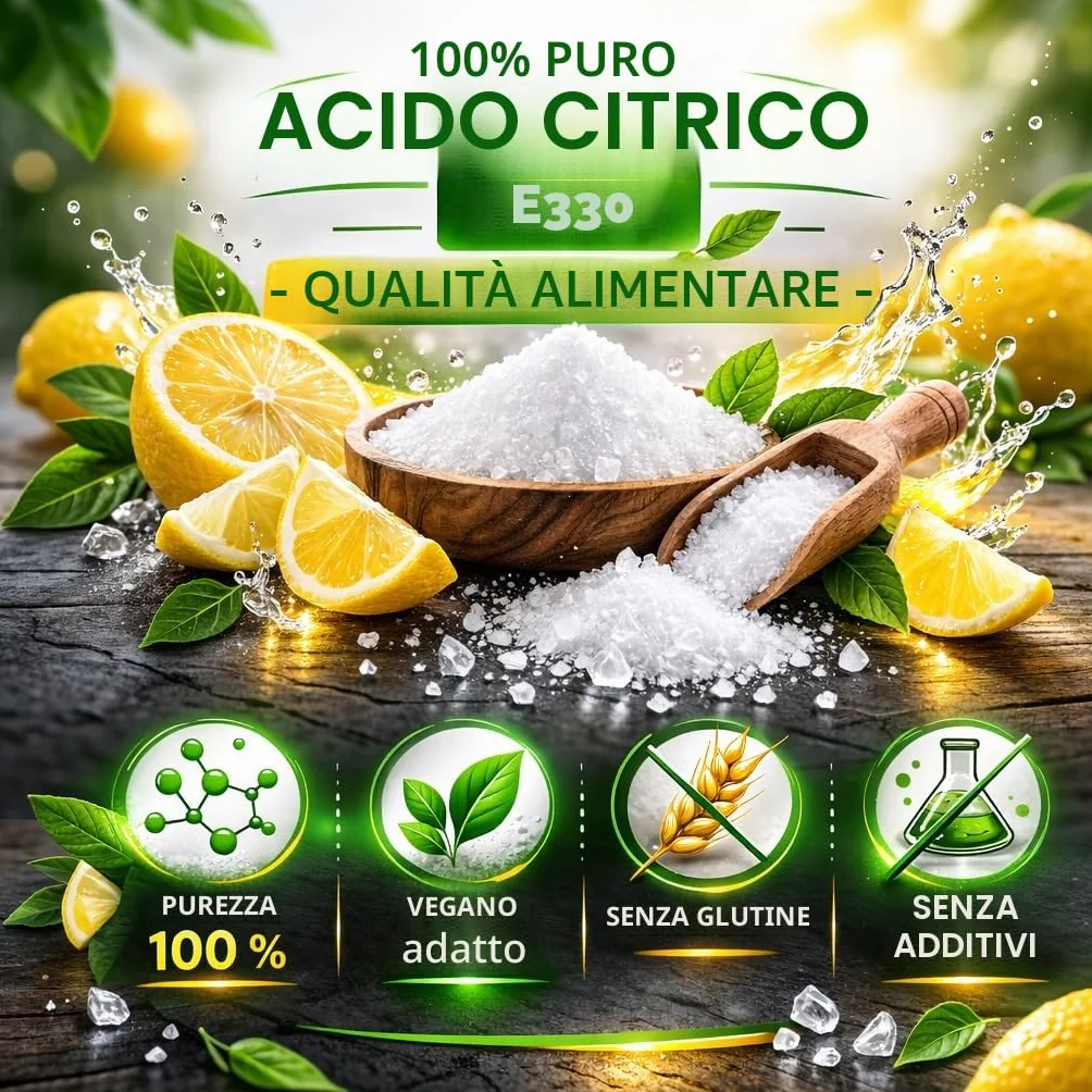 Acido citrico monoidrato E330 5000 g polvere alimentare per decalcificazione pulizia 5 kg