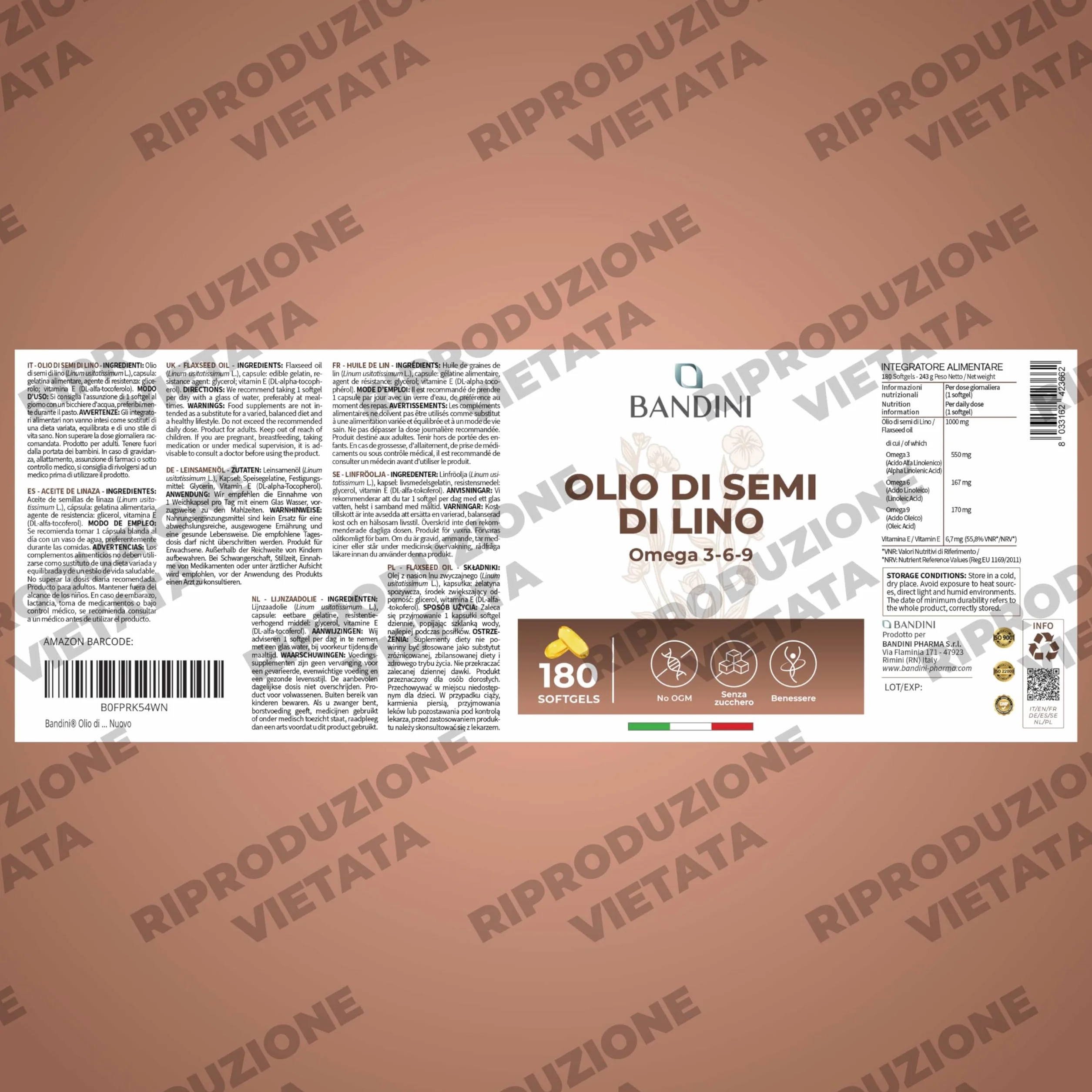 Bandini Olio di Semi di Lino 180 Softgel Vegane Omega 3-6-9