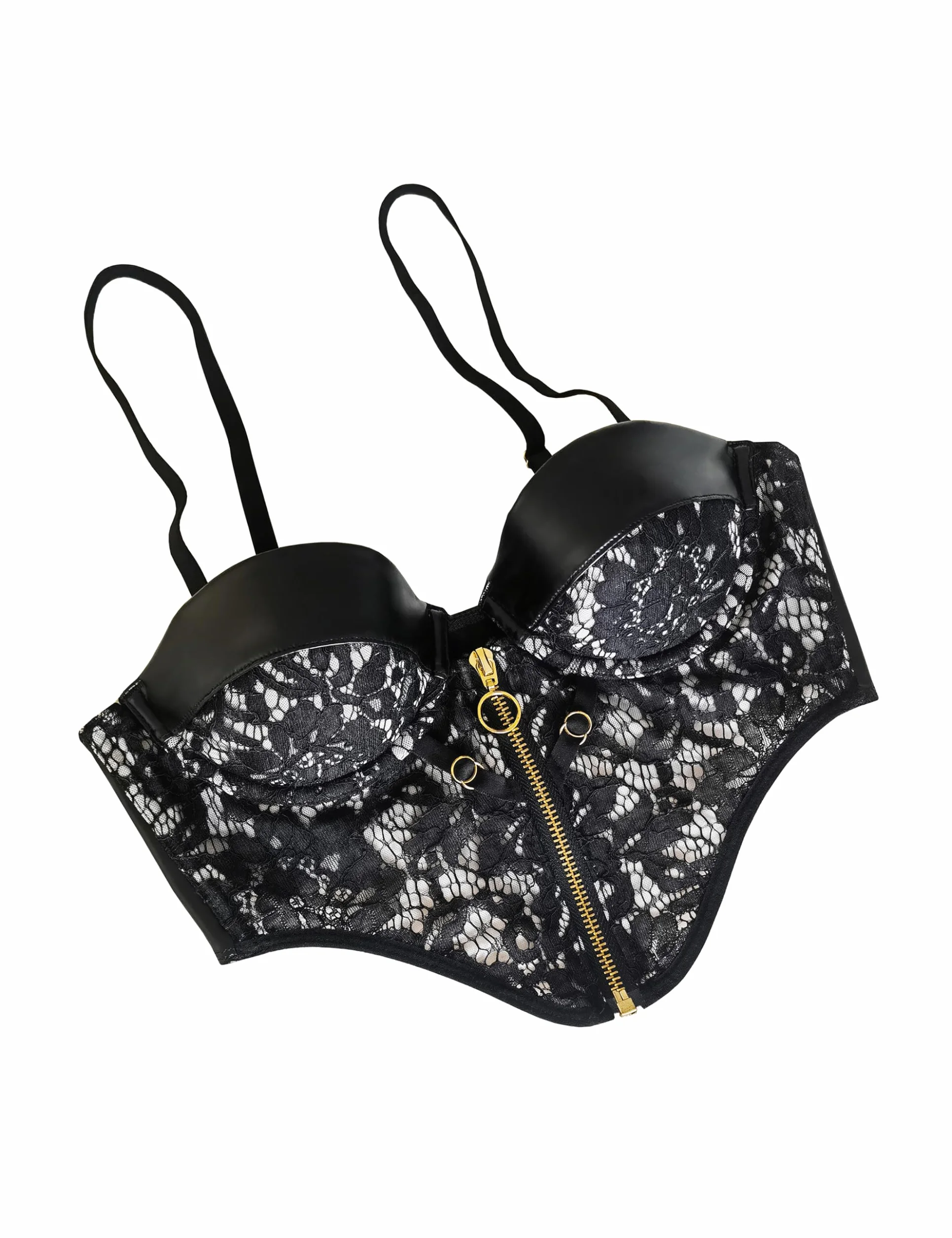 Reggiseno a Balconcino Donna Pelle Artificiale Cerniera Anteriore