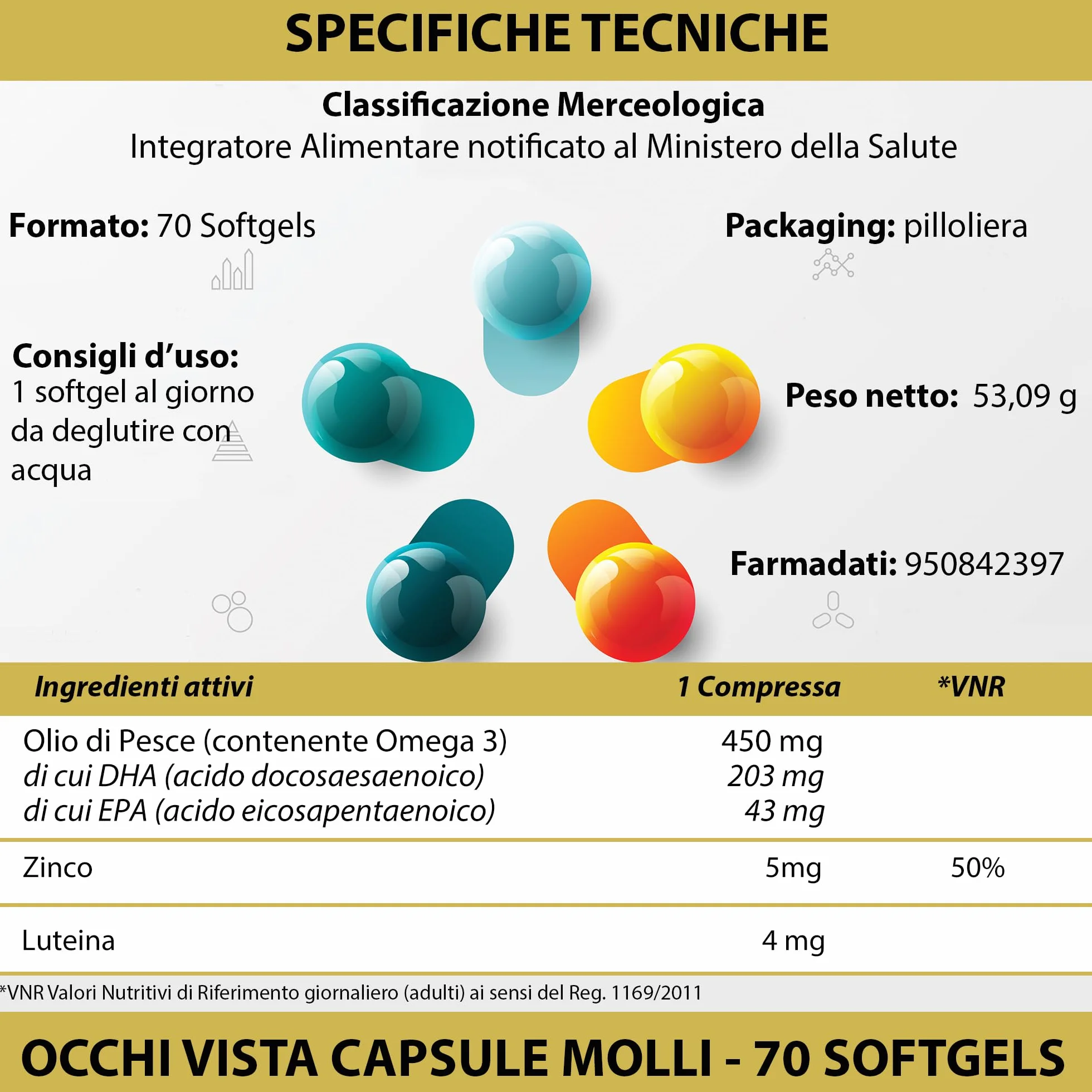 LA BOTTEGA DEGLI INTEGRATORI Luteina 140 Softgels con Zinco, Omega 3 DHA EPA Integratore per la Vista