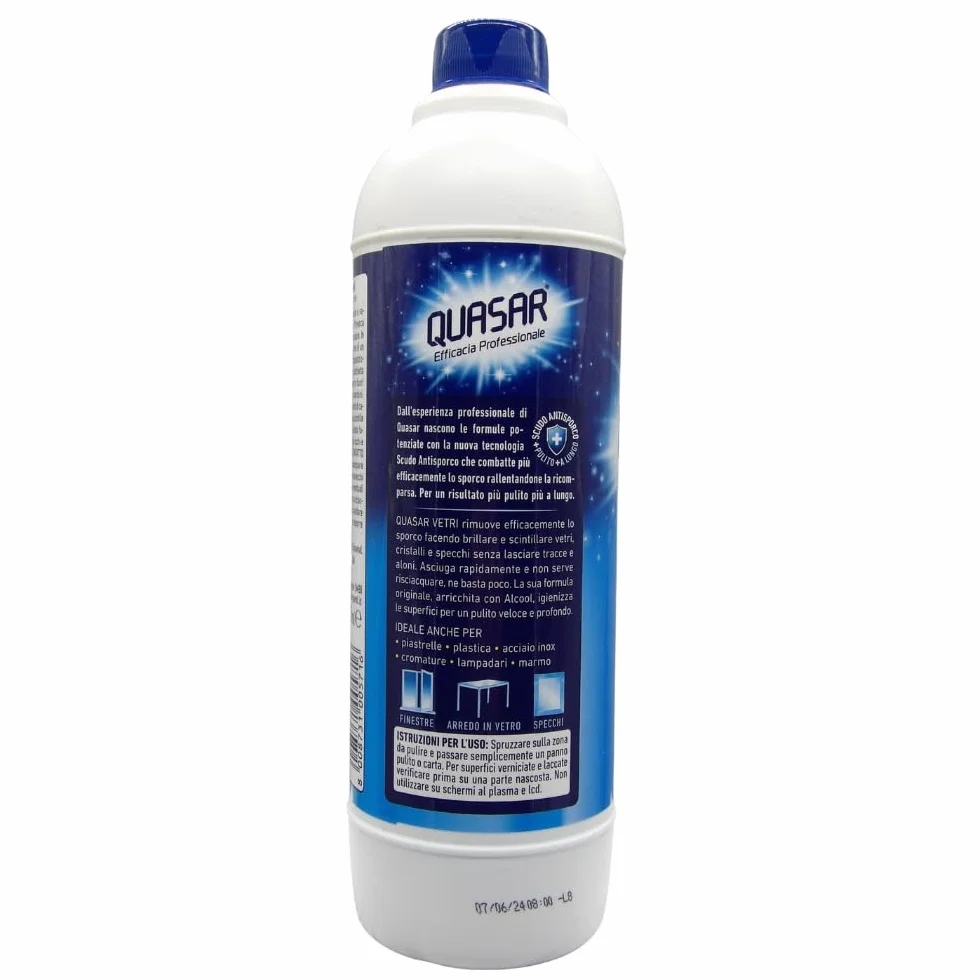 QUASAR VETRI CON ALCOOL 2xTrigger 580ml + 2xRicarica 580ml + Panno In Microfibra Soft Multiuso