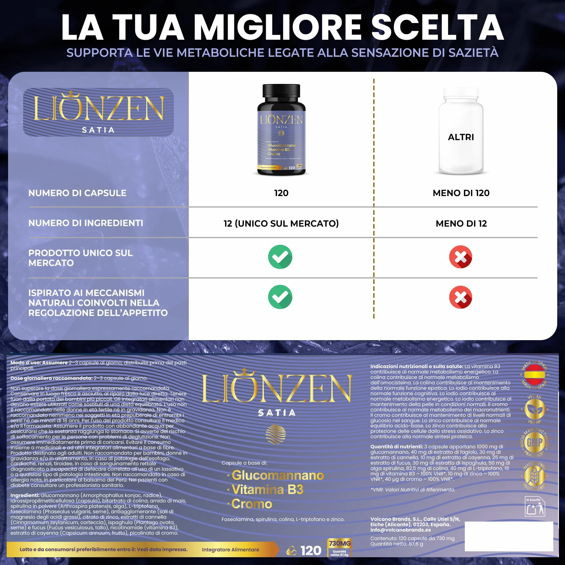 LIONZEN SATIA Glucomannano Forte Dimagrante Naturale +12 Ingredienti Sazieta Controllo Appetito