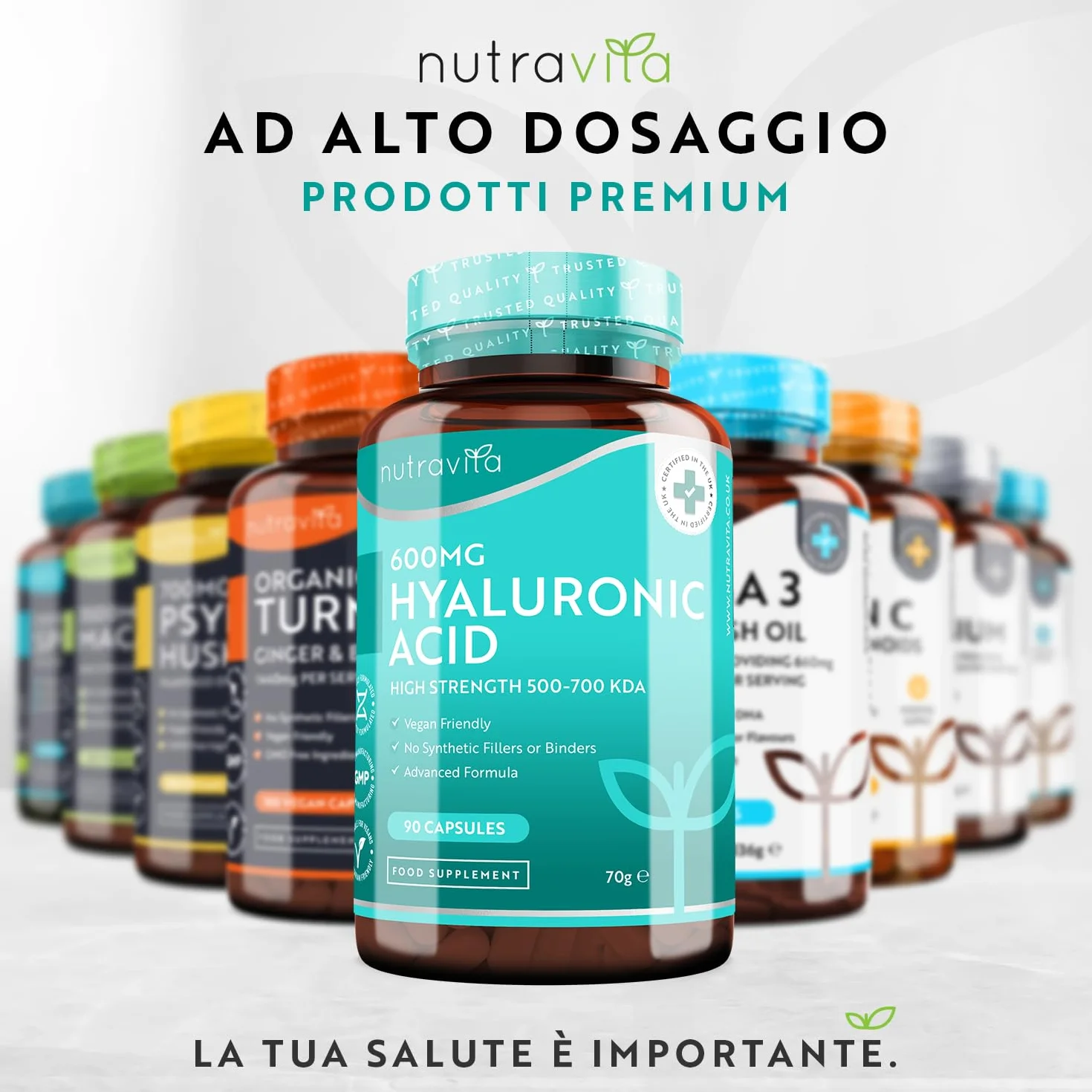 Nutravita Acido Ialuronico Capsule 600 mg 3 Mesi Alto Dosaggio 500-700KDA Senza OGM