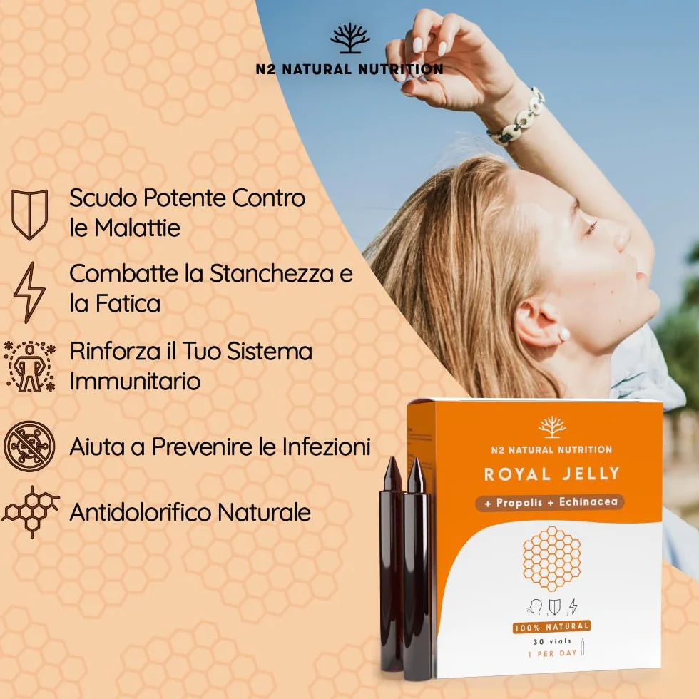 Pappa Reale Propoli Echinacea Vitamina C 80 mg 30 Flaconcini Sapore d'Arancia Natural Nutrition