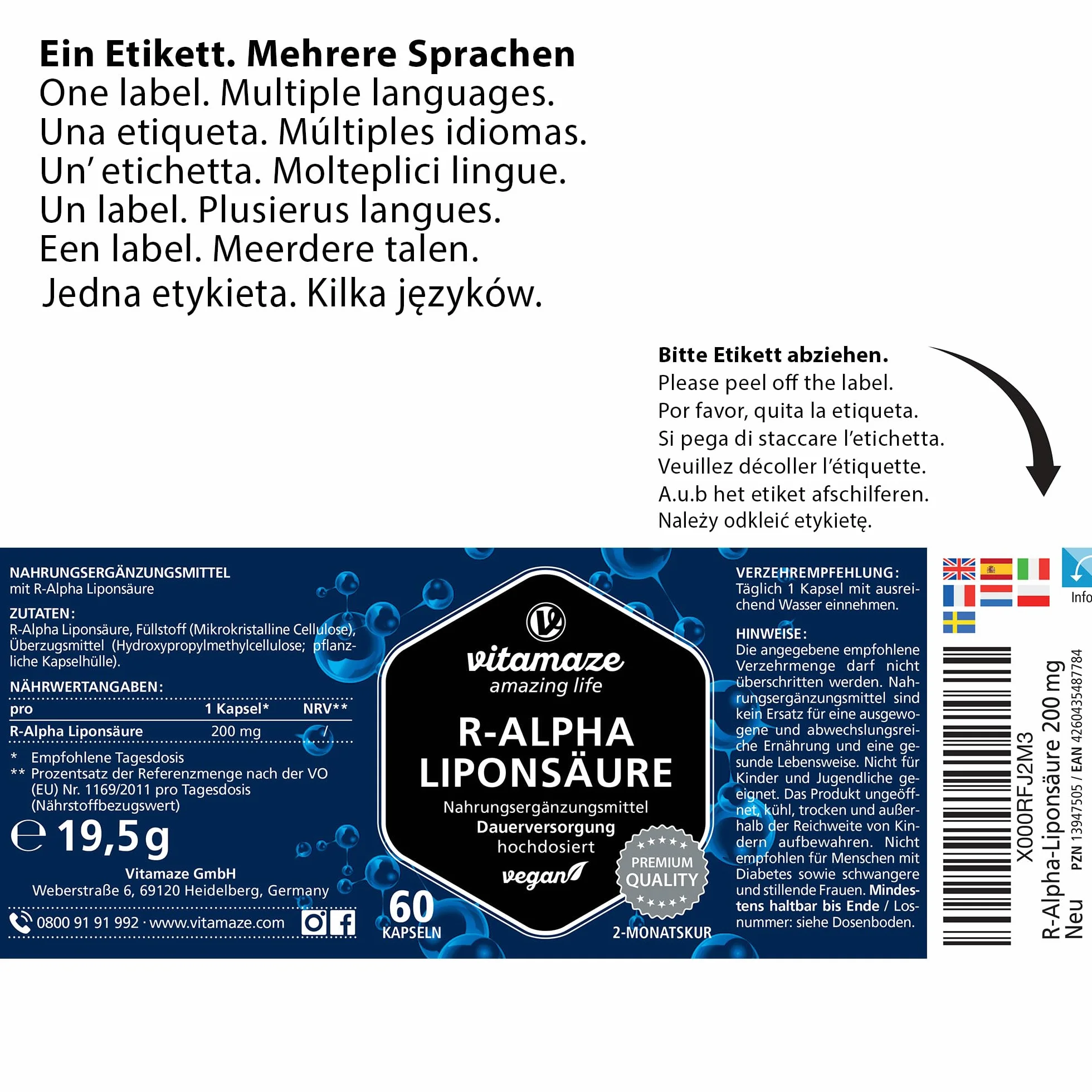 Acido Alfa Lipoico Capsule 200 mg 60 Capsule Antiossidanti Integratore Alimentare Vegan