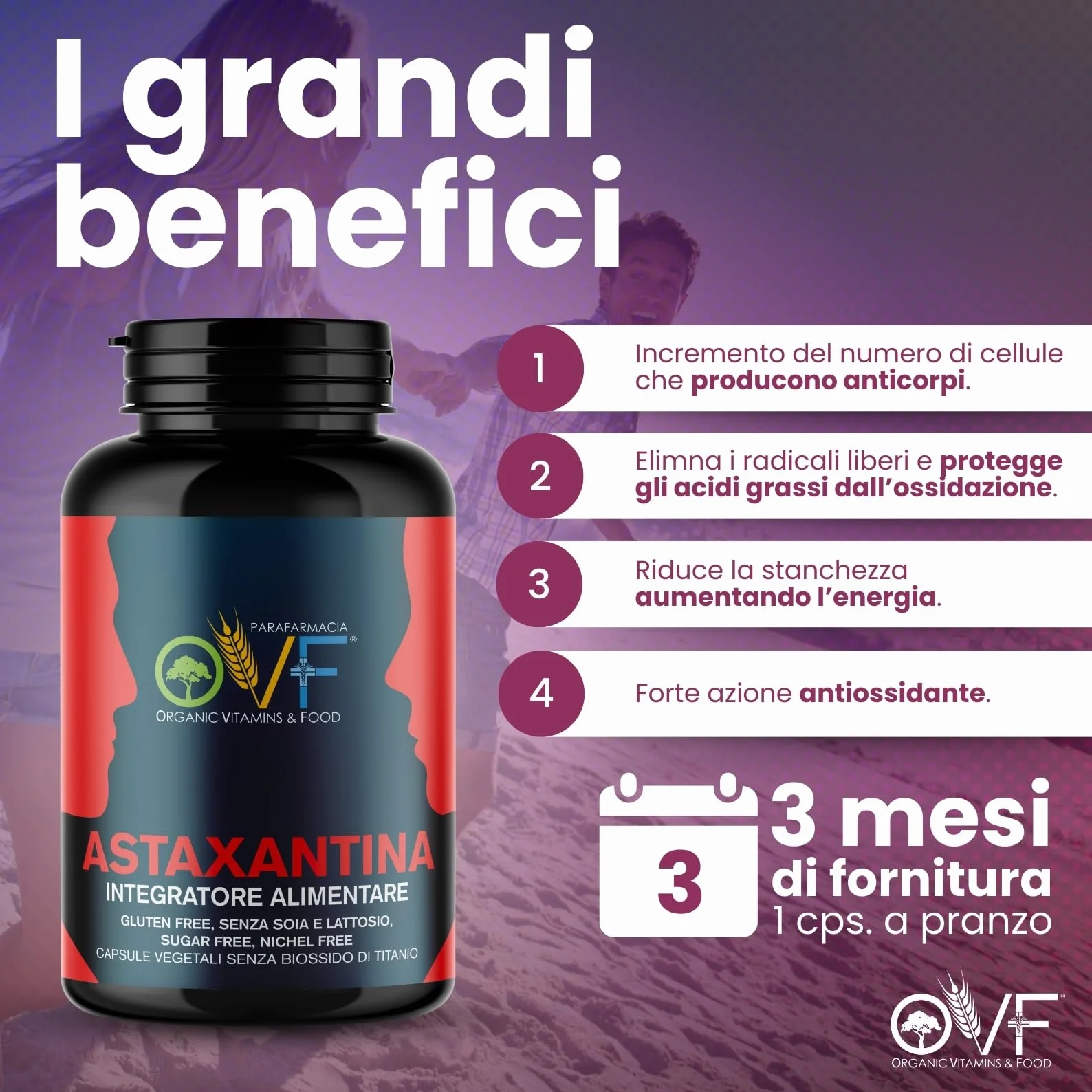 OVF Astaxantina Naturale 8mg per Capsula 90 capsule Antiossidante Haematococcus Pluvialis