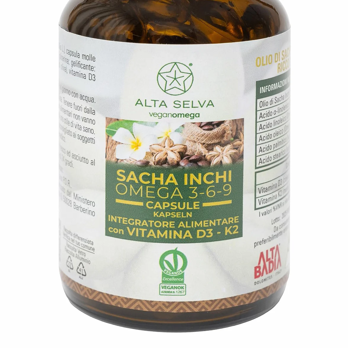 Integratore Omega 3-6-9 con Vitamina D3 e K2, 120 Capsule Vegetali, Olio di Sacha Inchi, Vegan