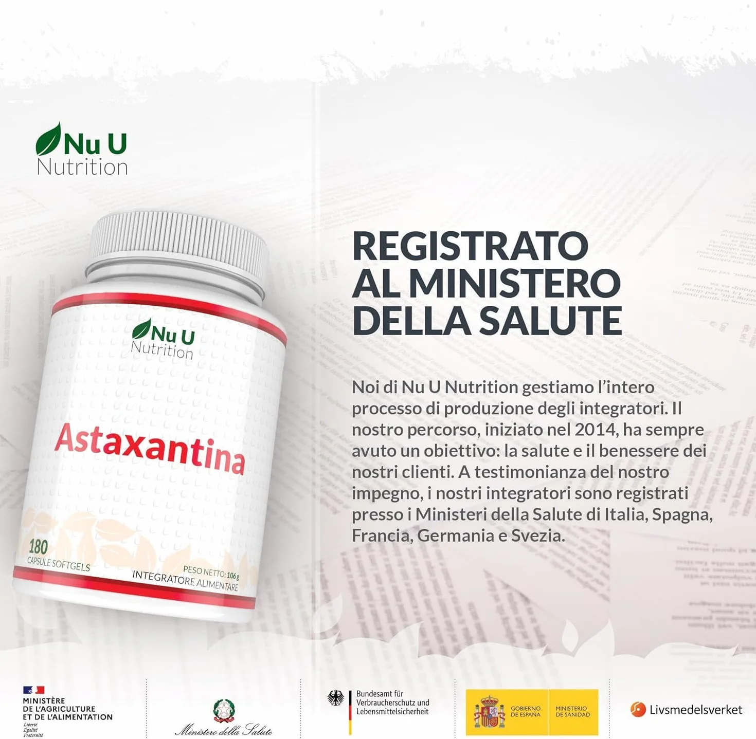Nu U Nutrition Astaxantina Naturale 12mg 180 Capsule Softgel Integratore Antiossidante