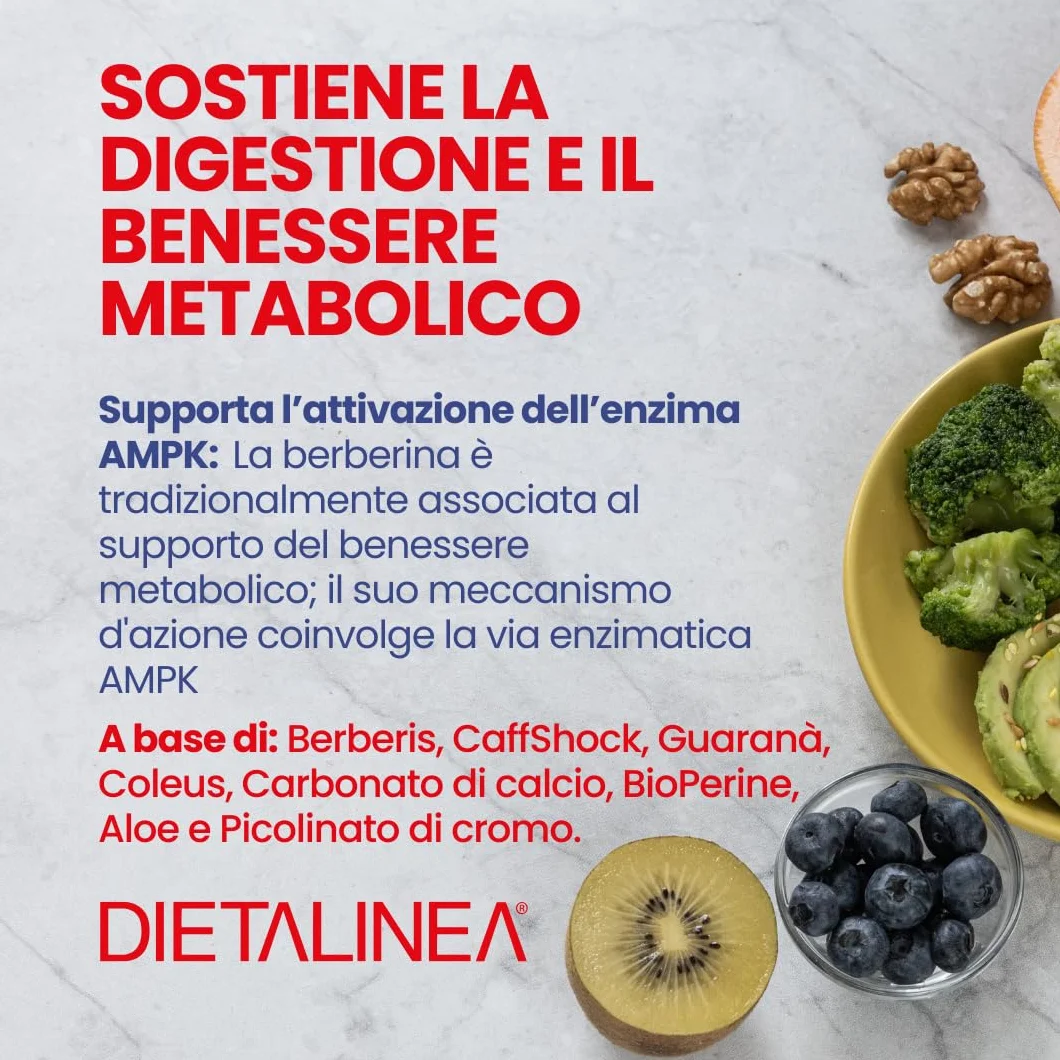DietaLinea Berberina 600 Fat Slim con CaffShock Integratore con Cromo Picolinato e Coleus 60 Compresse