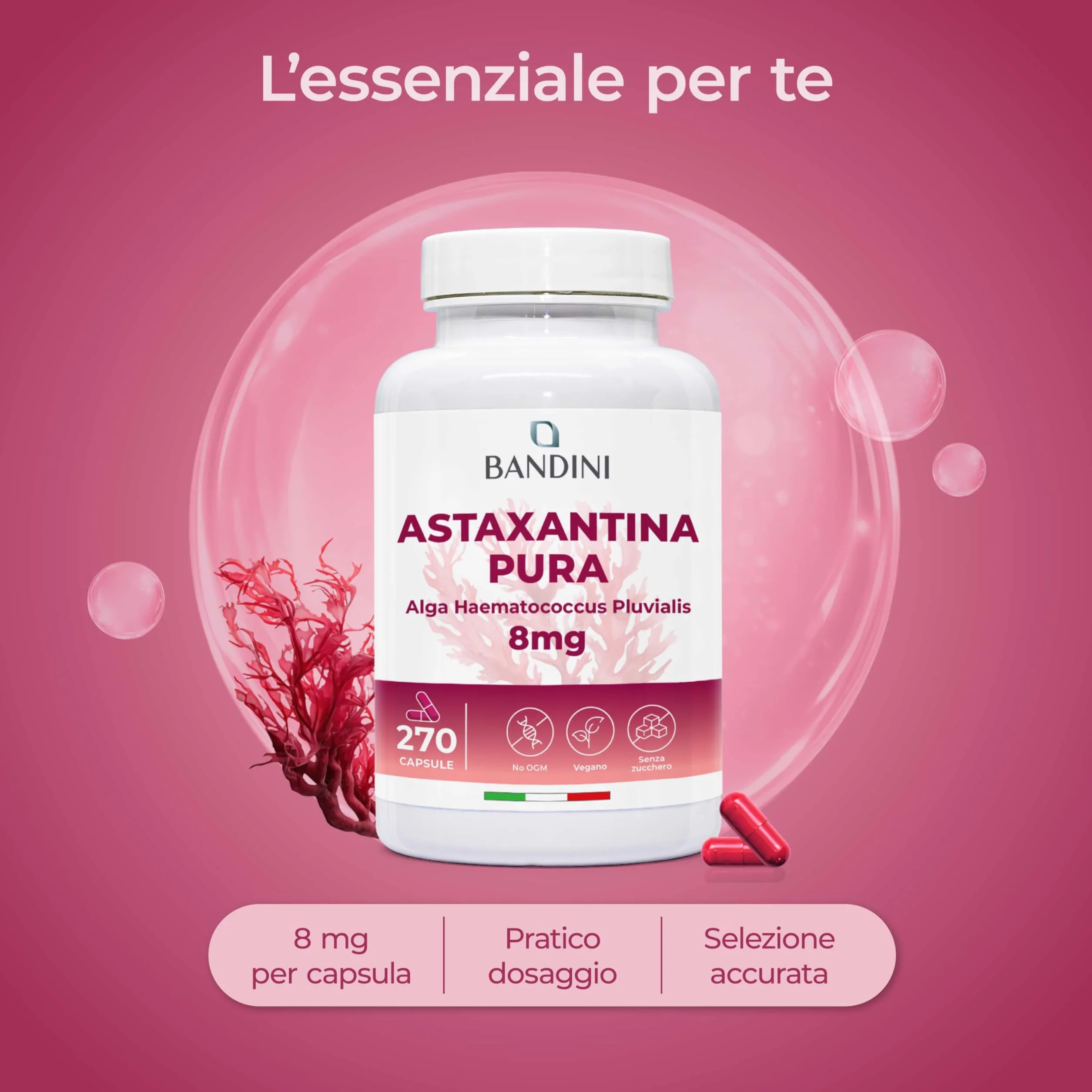 Bandini Astaxantina 270 capsule 8 mg antiossidante naturale