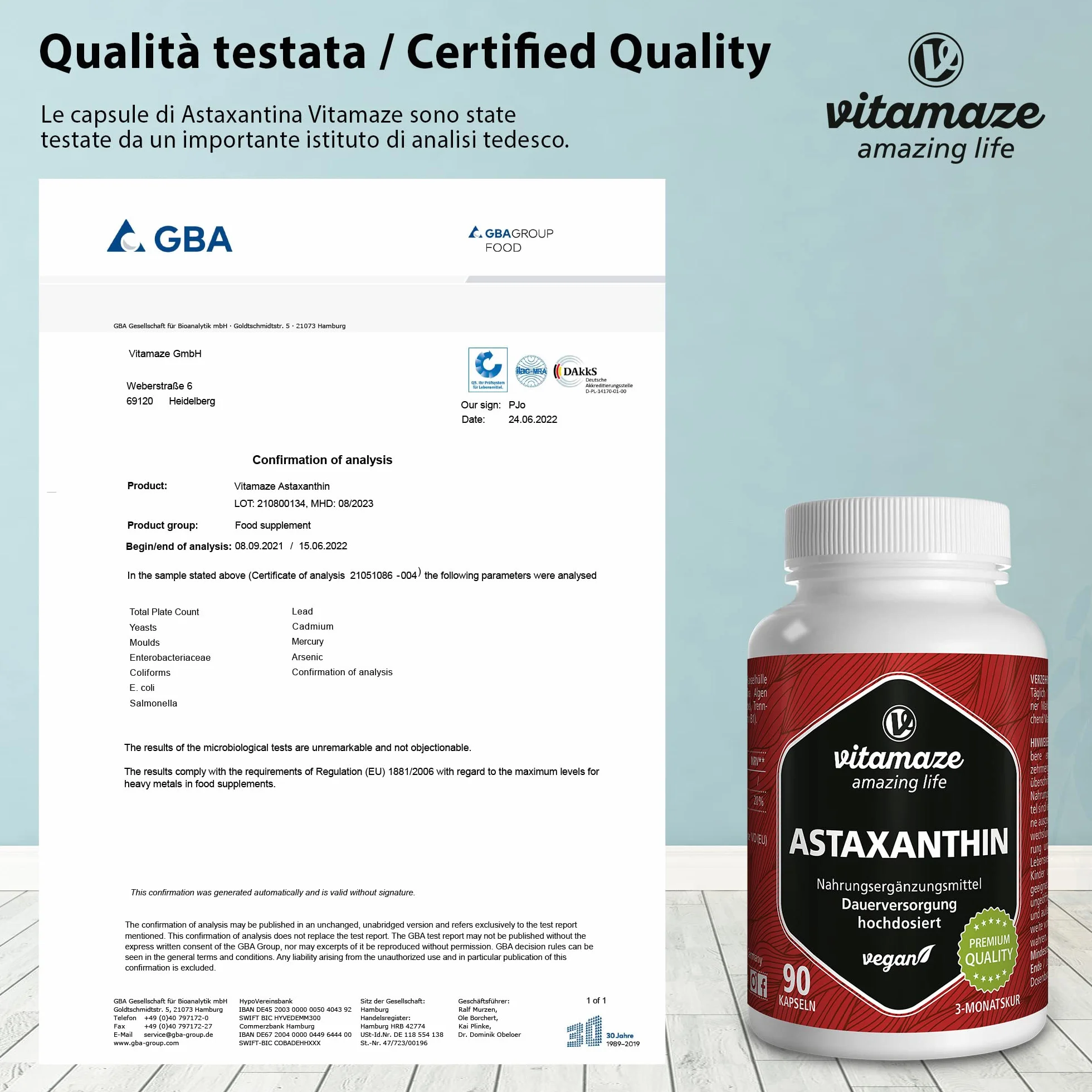 Vitamaze Astaxantina Capsule 90 ad Alto Dosaggio 4 mg Pura Naturale Integratore Alimentare Vegan