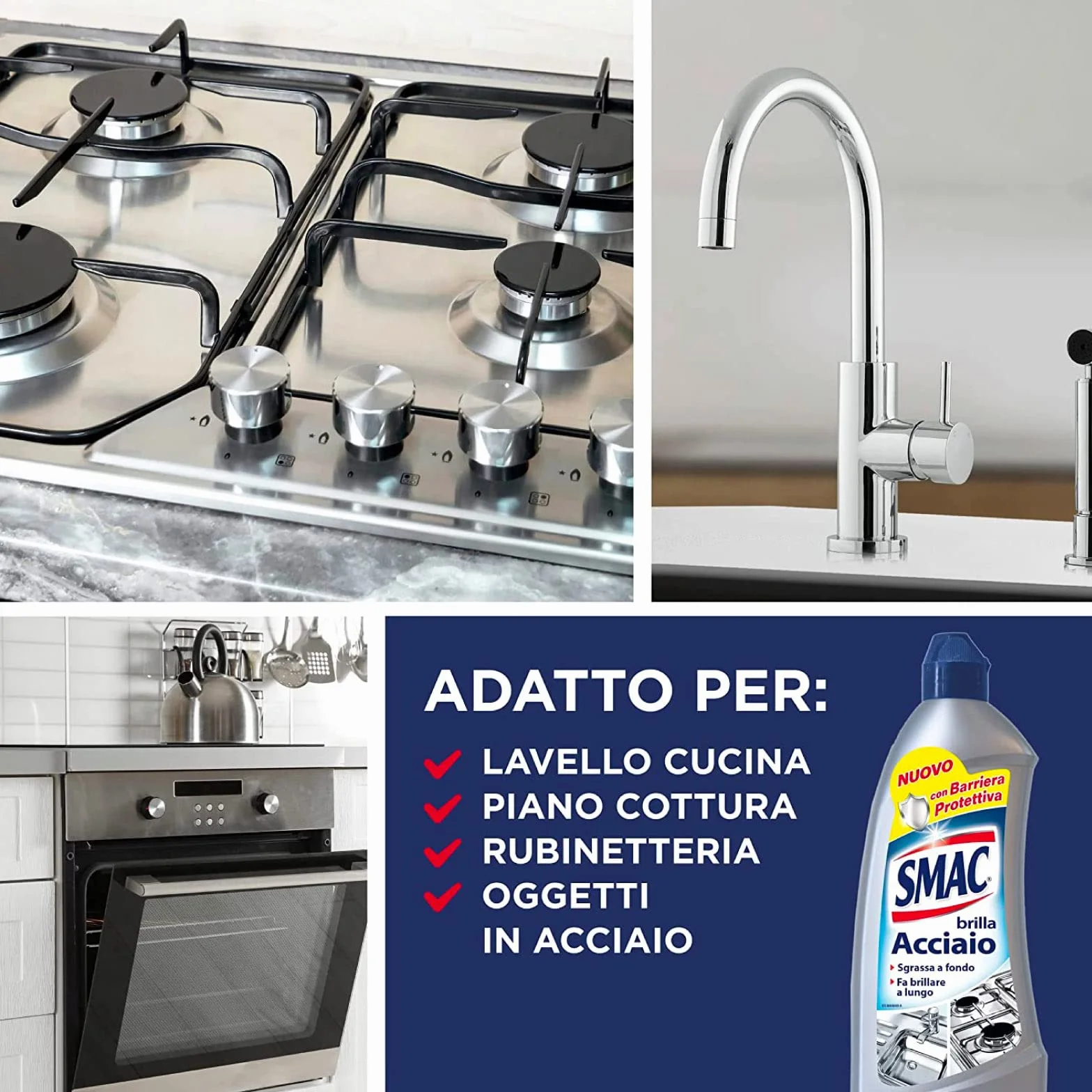 Smac Brilla Acciaio Detergente Crema Anticalcare Lucidante 520 ml x 4