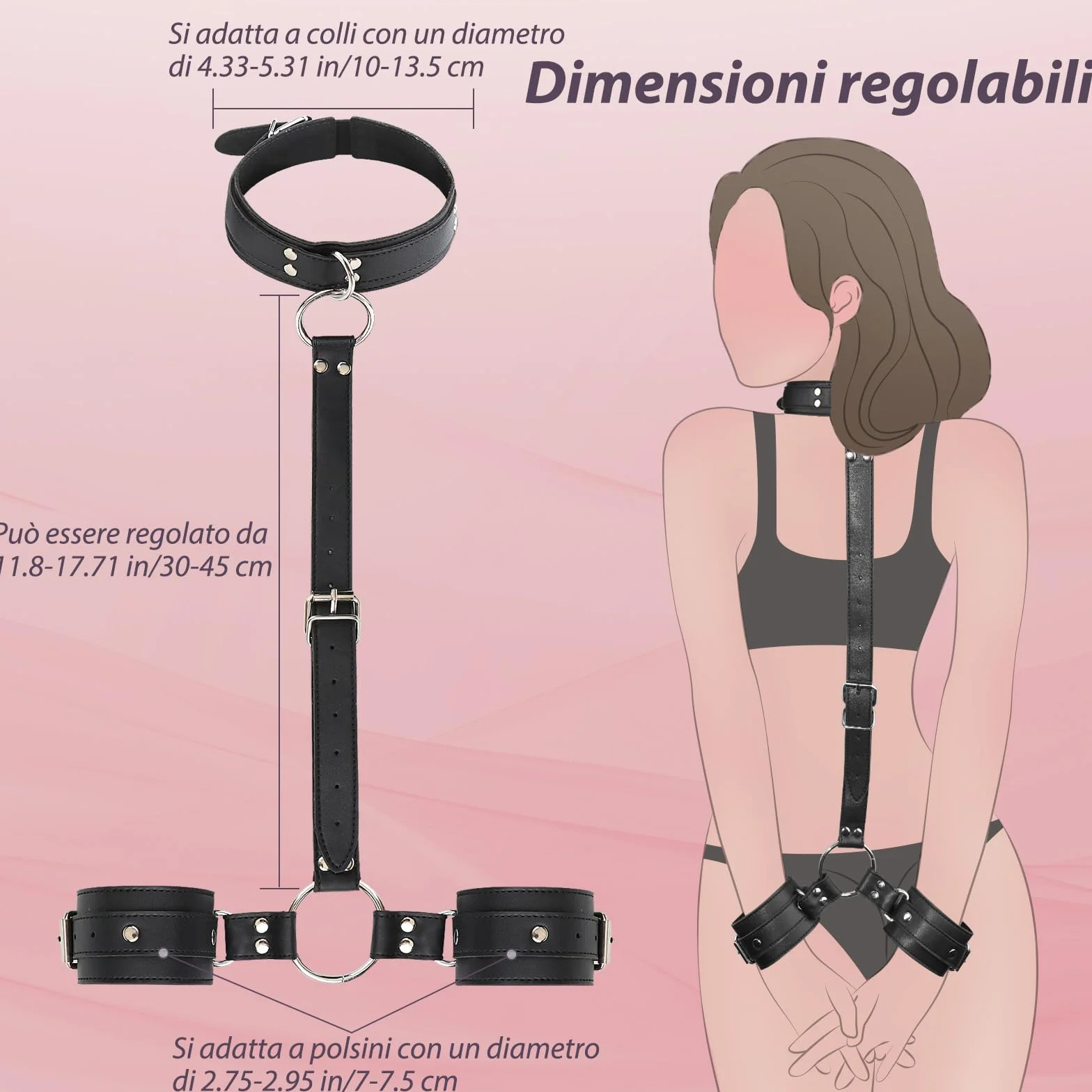 Giochi Erotici Coppie BDSM Bondage Set per Donna Uomo con Manette e Collari Regolabili Nere
