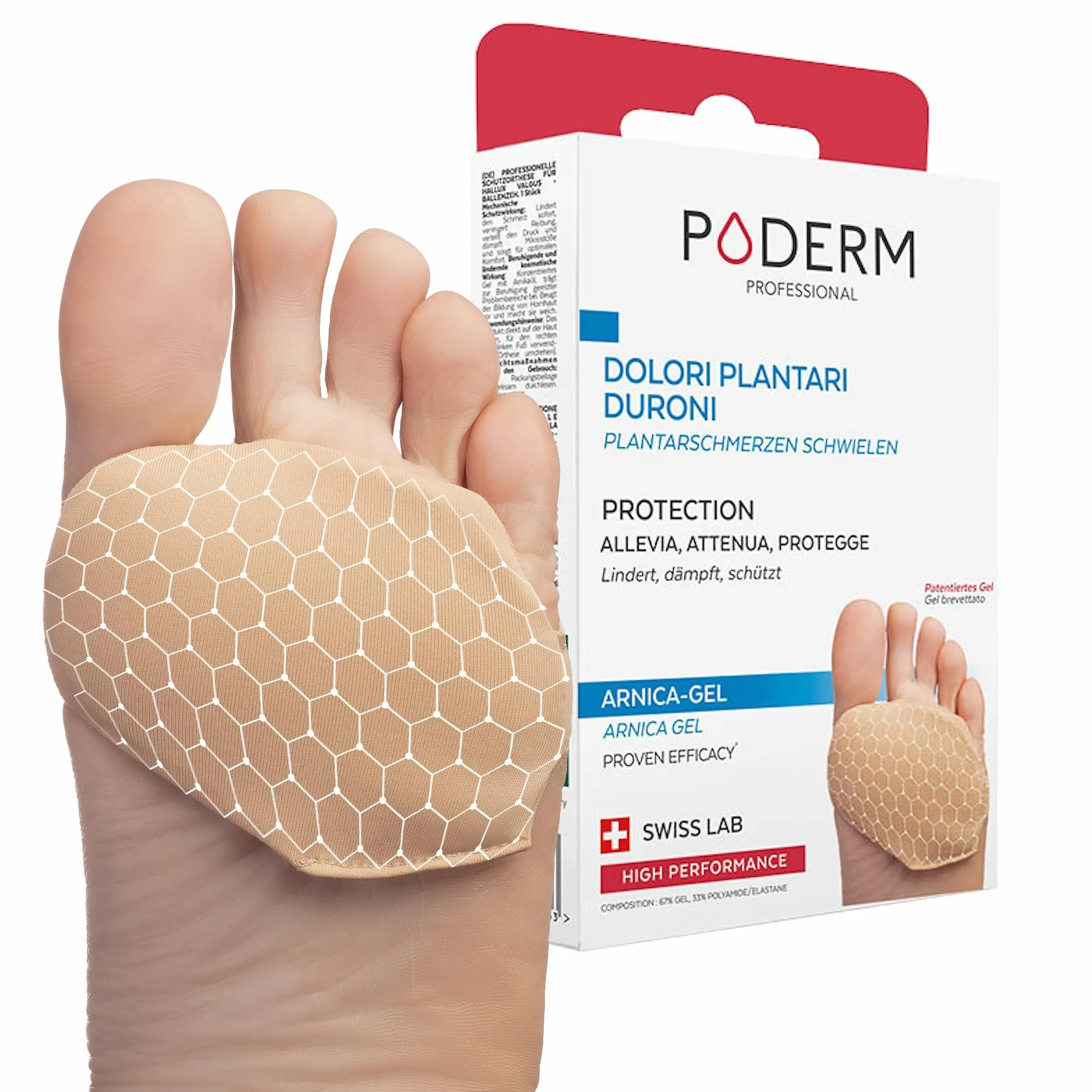 PODERM Gel Arnica Brevettato Protezione Calli Dolore Plantari Sollievo Immediato Ammortizzazione Principi Attivi 100% Naturali Swiss Lab