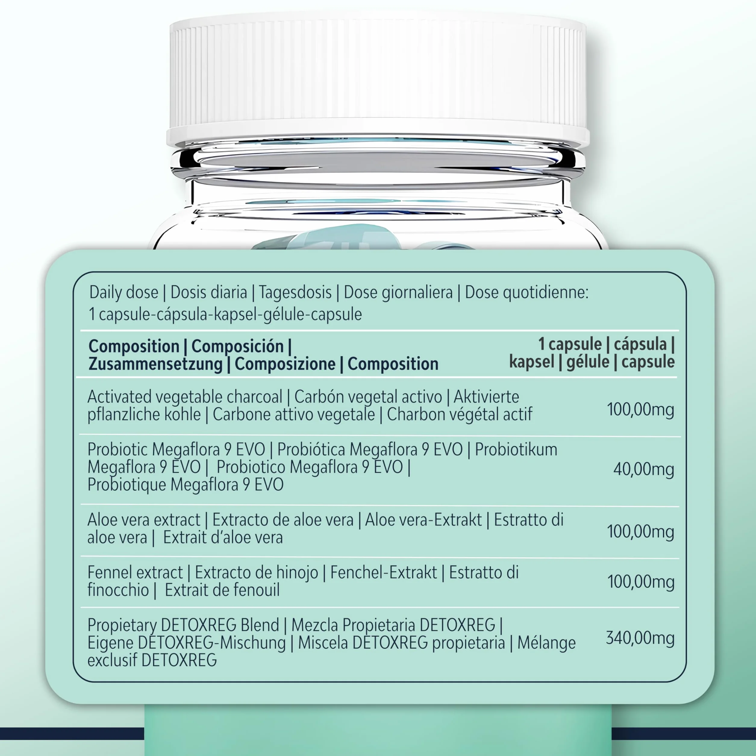 DETOX Drenante Forte Dimagrante e Diuretico con Aloe Vera, Carbone Attivo, Finocchio ed Enzimi Probiotici 100B