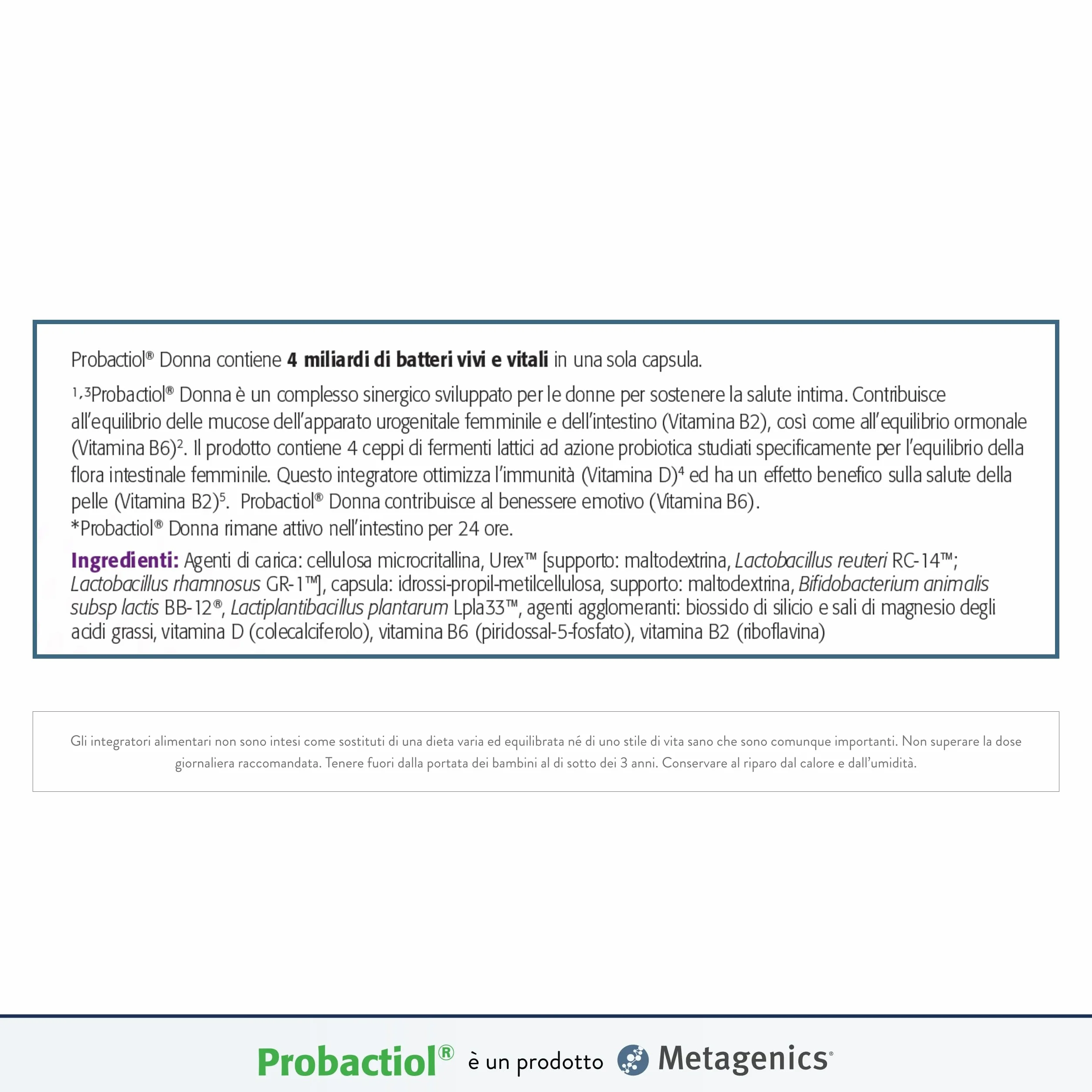 Metagenics Probactiol Donna 5-in-1 Probiotico Salute Femminile 30 Capsule