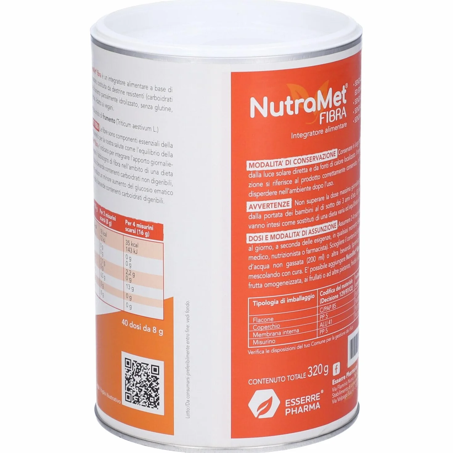 NUTRAMET FIBRA 320 G Integratore alimentare Fibra solubile da frumento