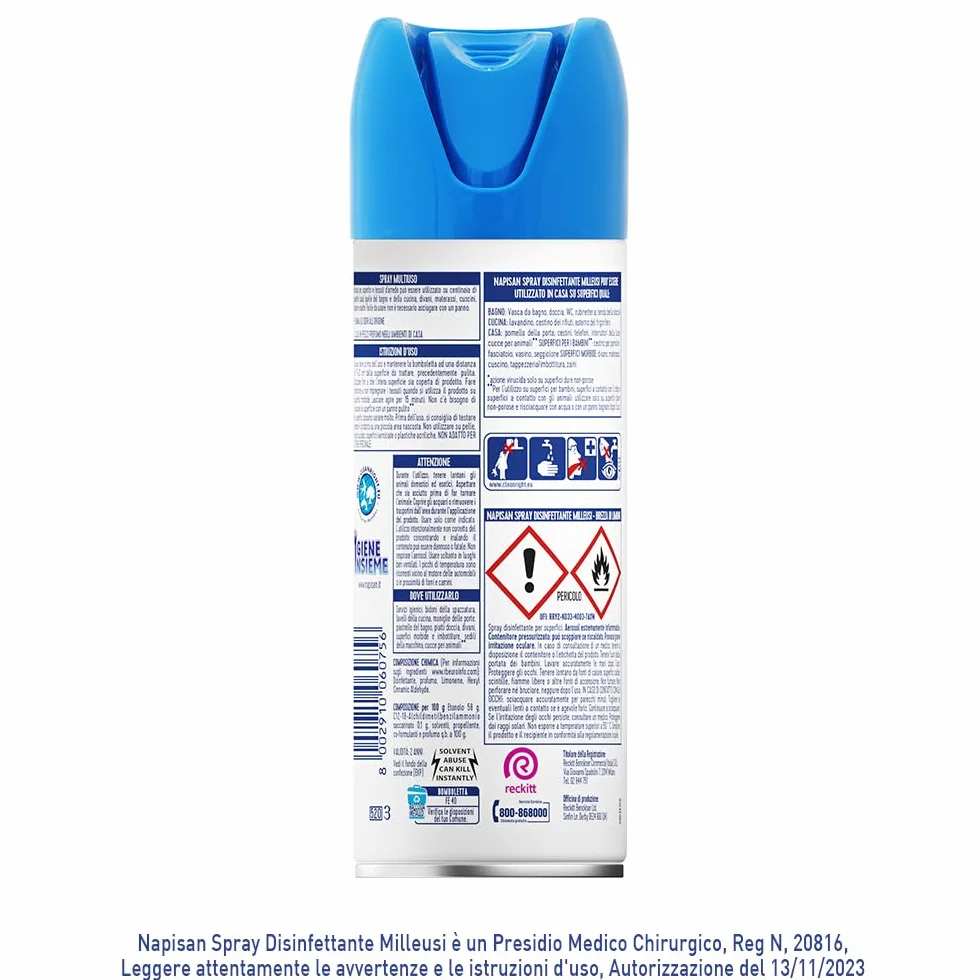 Napisan Spray Disinfettante Milleusi 6x400ml Limone per Tessuti e Superfici