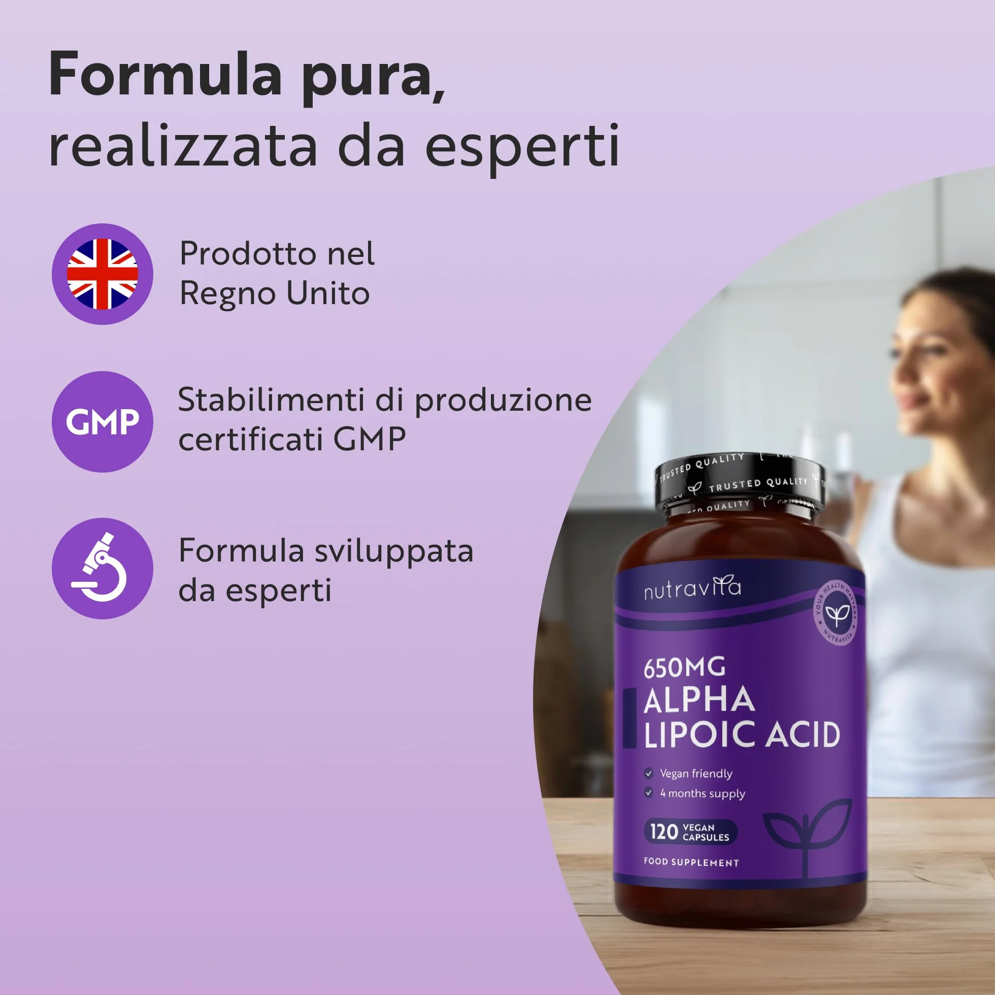 Nutravita Acido Alfa Lipoico 650 mg 120 Capsule Vegane Integratore Alta Concentrazione