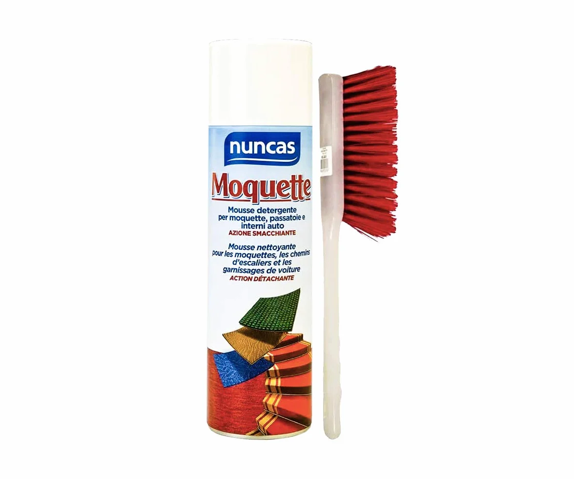 NUNCAS MOQUETTE SPRAY PER MOQUETTE, PASSATOIE E INTERNI AUTO 500 ML + SPAZZOLA TAPPETI