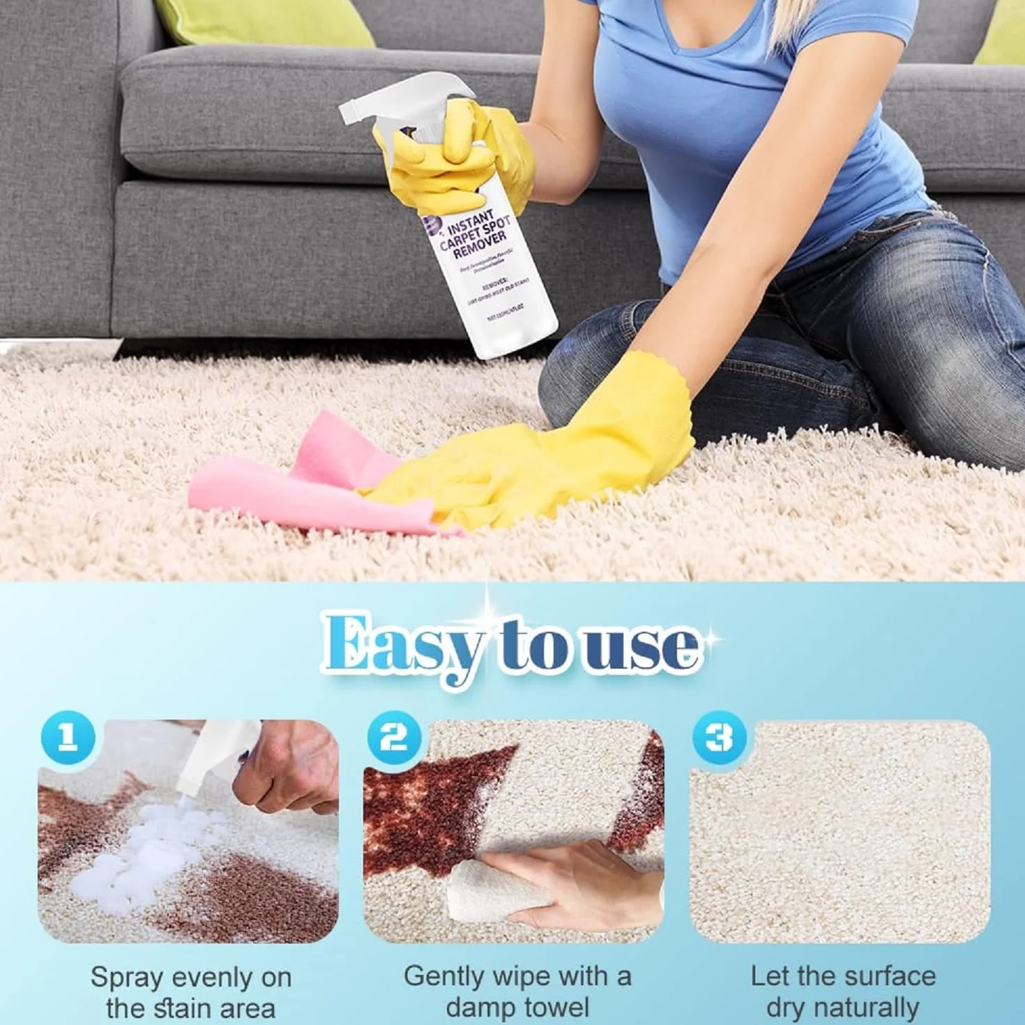 Detergente multiuso per tappeti smacchiatore spray asciugatura rapida (2pcs)