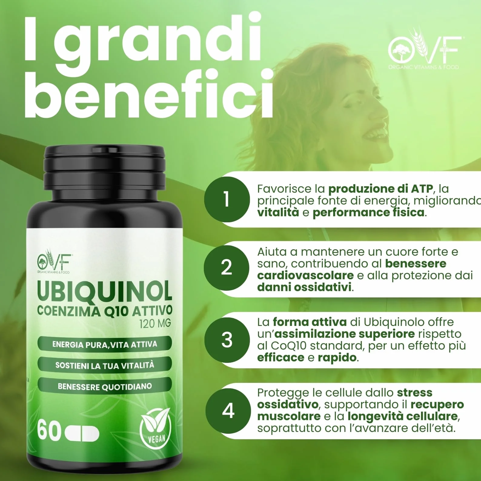 Coenzima Q10 Attivo Ubiquinolo 120mg 60 Capsule Vegetali Integratore Alta Biodisponibilità Vegan Made in Italy