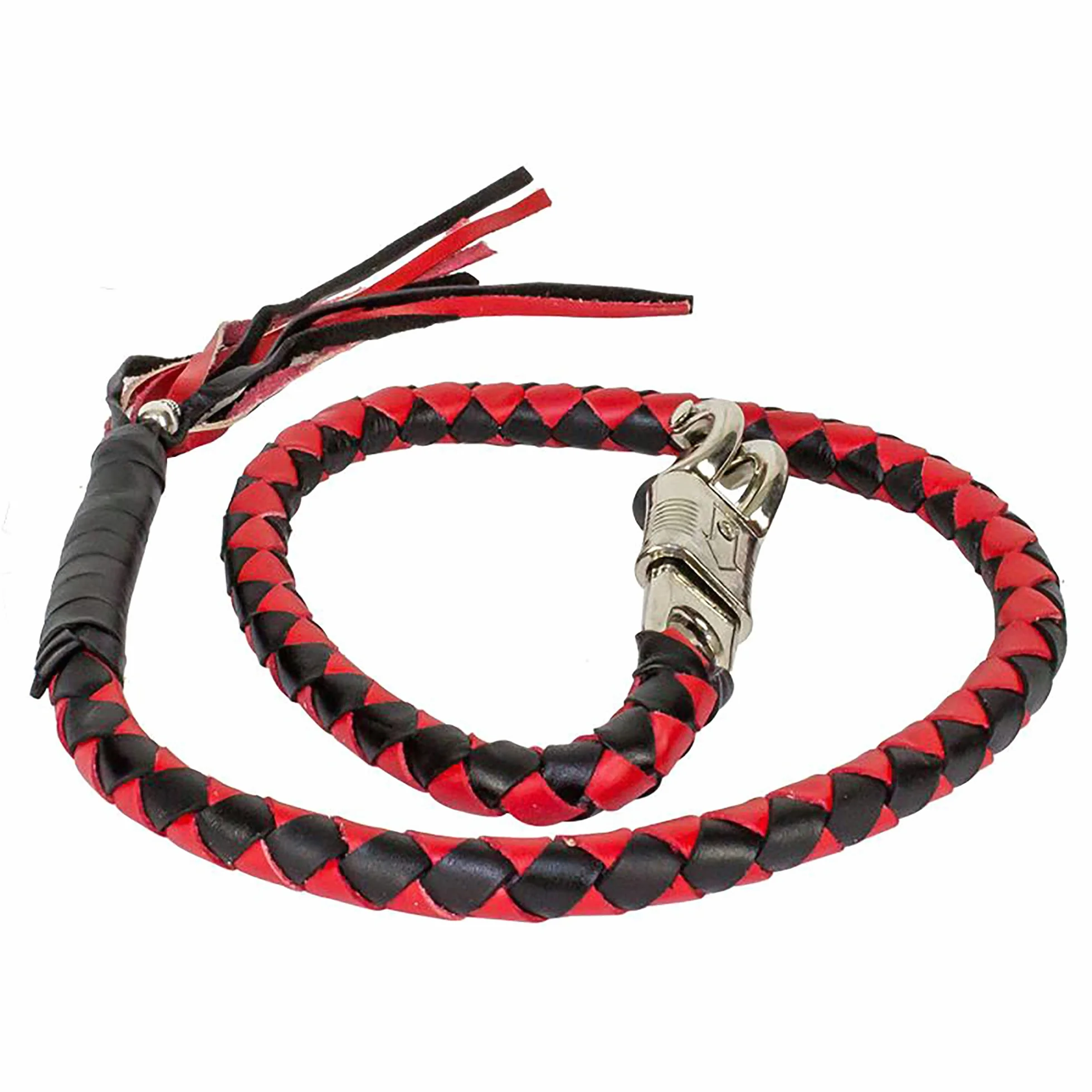 Dream Apparel 42" Leather Motorcycle Get Back Whip Fringed Biker Handlebar Whip Black Red
