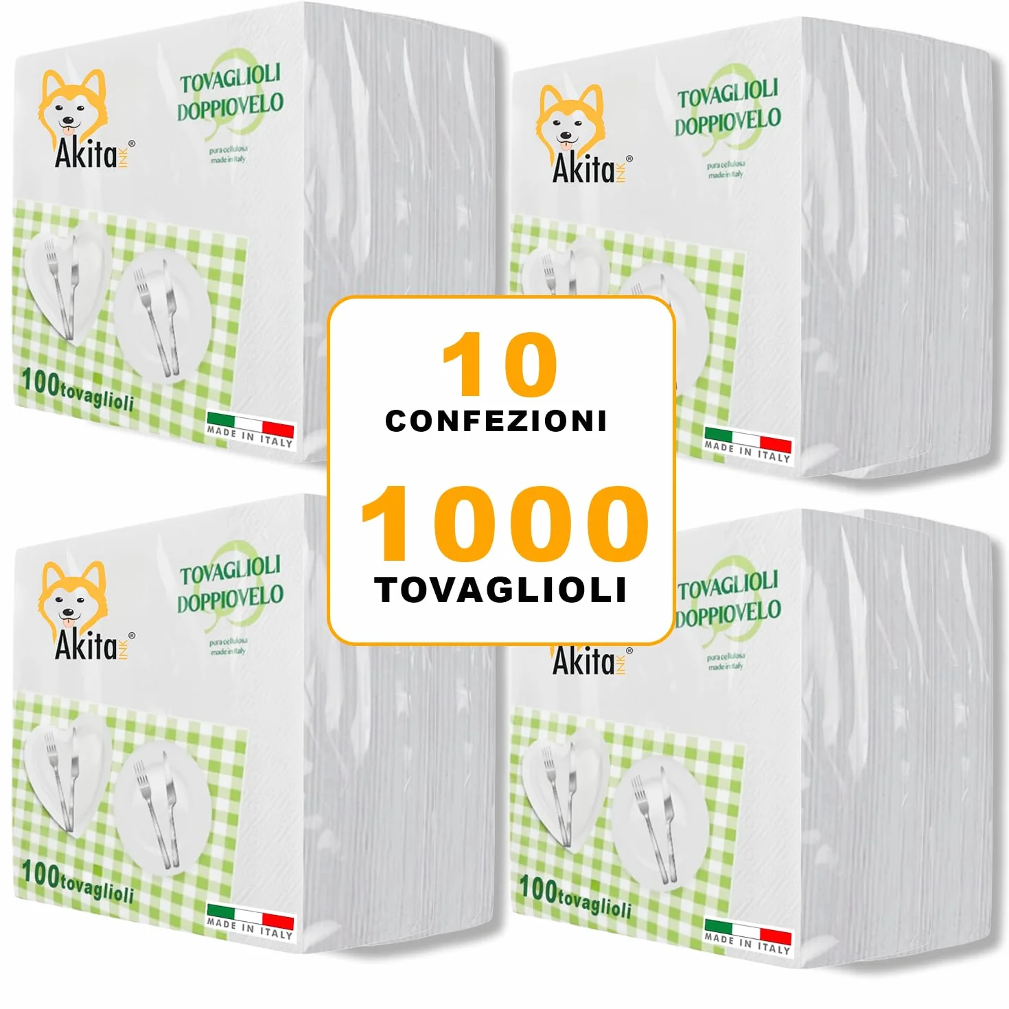 Tovaglioli doppio velo 1000, 10 Confezioni da 100, Pura Cellulosa Certificata FSC, Made in Italy