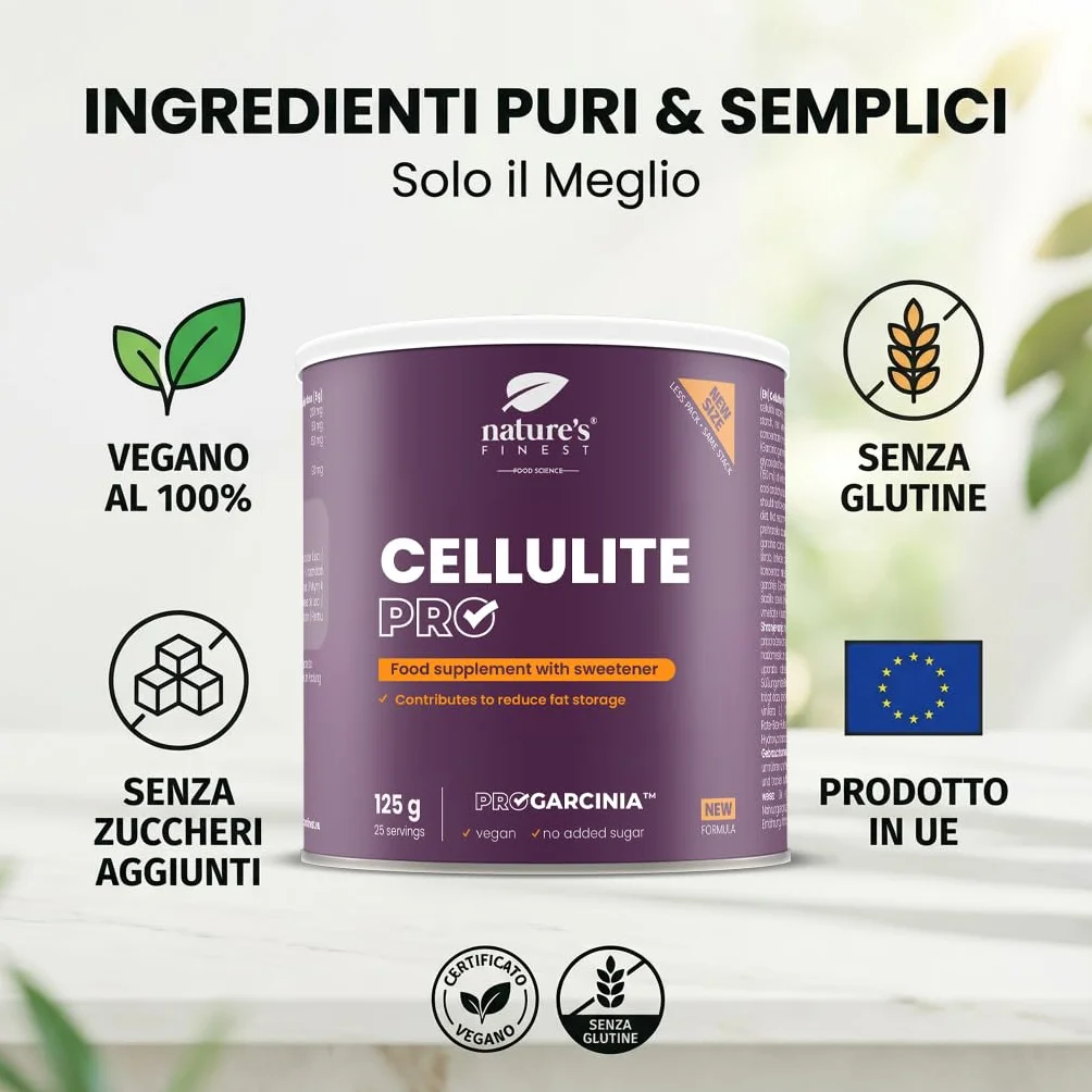 Nature's Finest Cellulite PRO Integratore Alimentare in Polvere Garcinia Cambogia Estratto Vino Rosso 125g