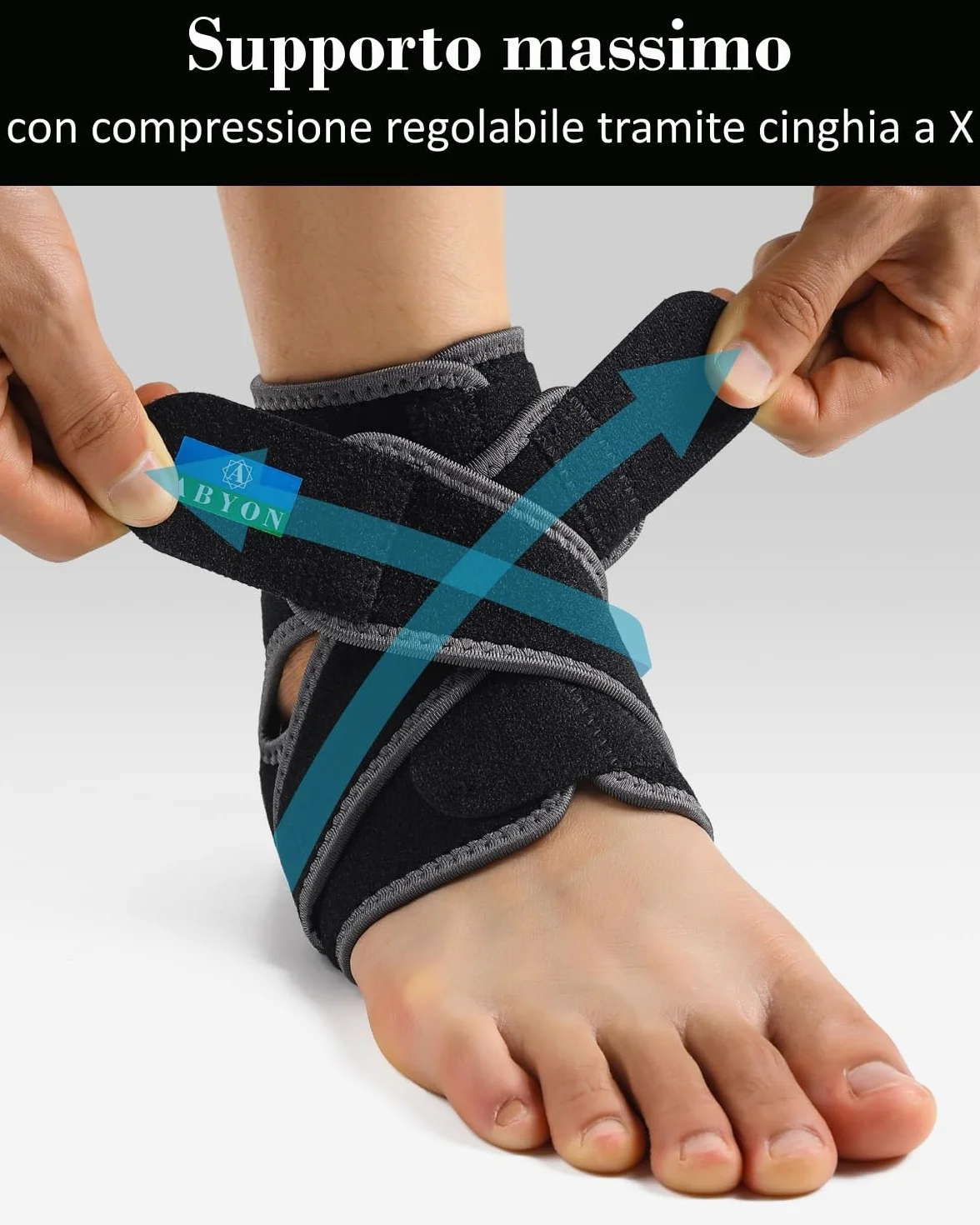 ABYON Cavigliera in Neoprene Traspirante Taglie S/M/L con Fasce Regolabili per Basket, Tutore per Caviglia