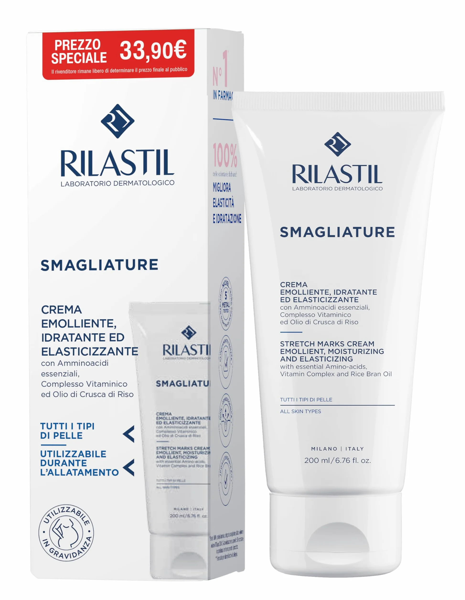 Rilastil Crema Smagliature 200 ml Trattamento Emolliente Idratante Elasticizzante