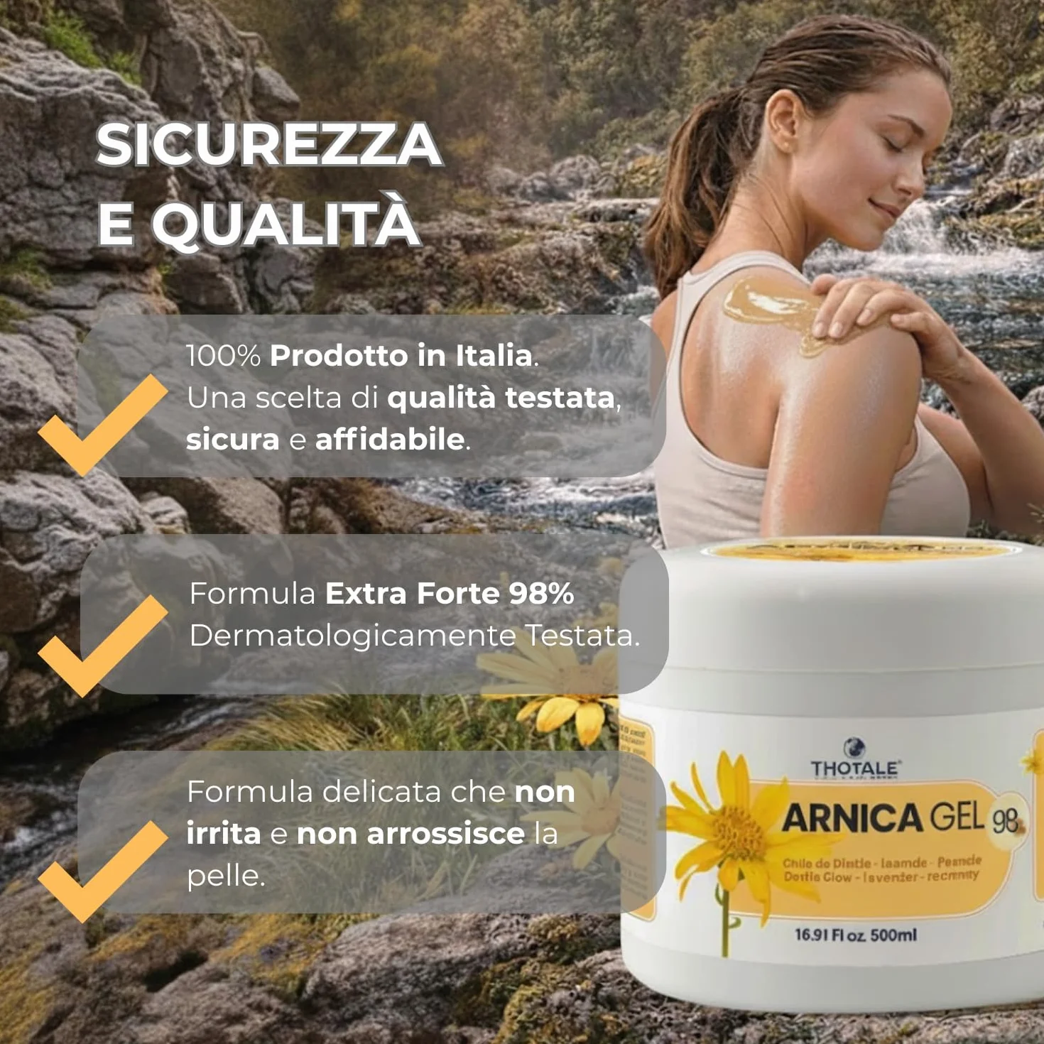 Arnica Gel Extra Forte 98% per Cavalli Uso Umano e Artiglio del Diavolo 500 ml, Crema Massaggi Muscoli Articolazioni Effetto Freddo, Made in Italy