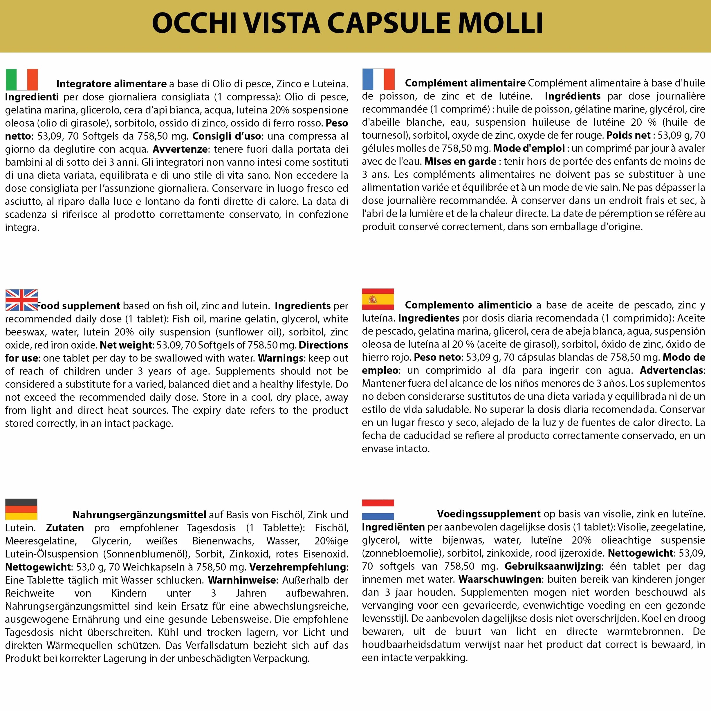 LA BOTTEGA DEGLI INTEGRATORI Luteina 140 Softgels con Zinco, Omega 3 DHA EPA Integratore per la Vista