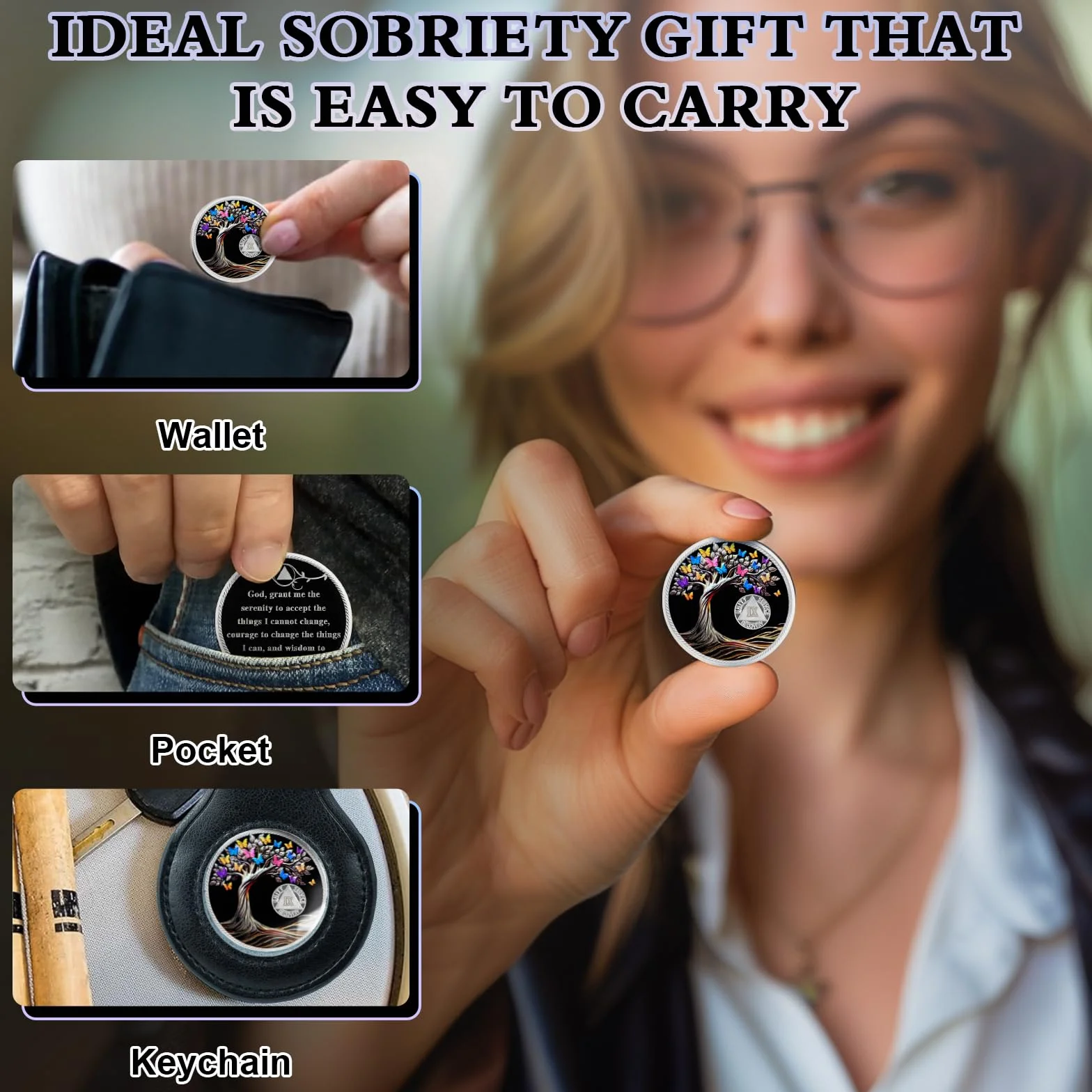 Sobriety Coin Butterfly Albero della Vita AA Chip Medaglione Sobrietà Token Regali Uomini Donne