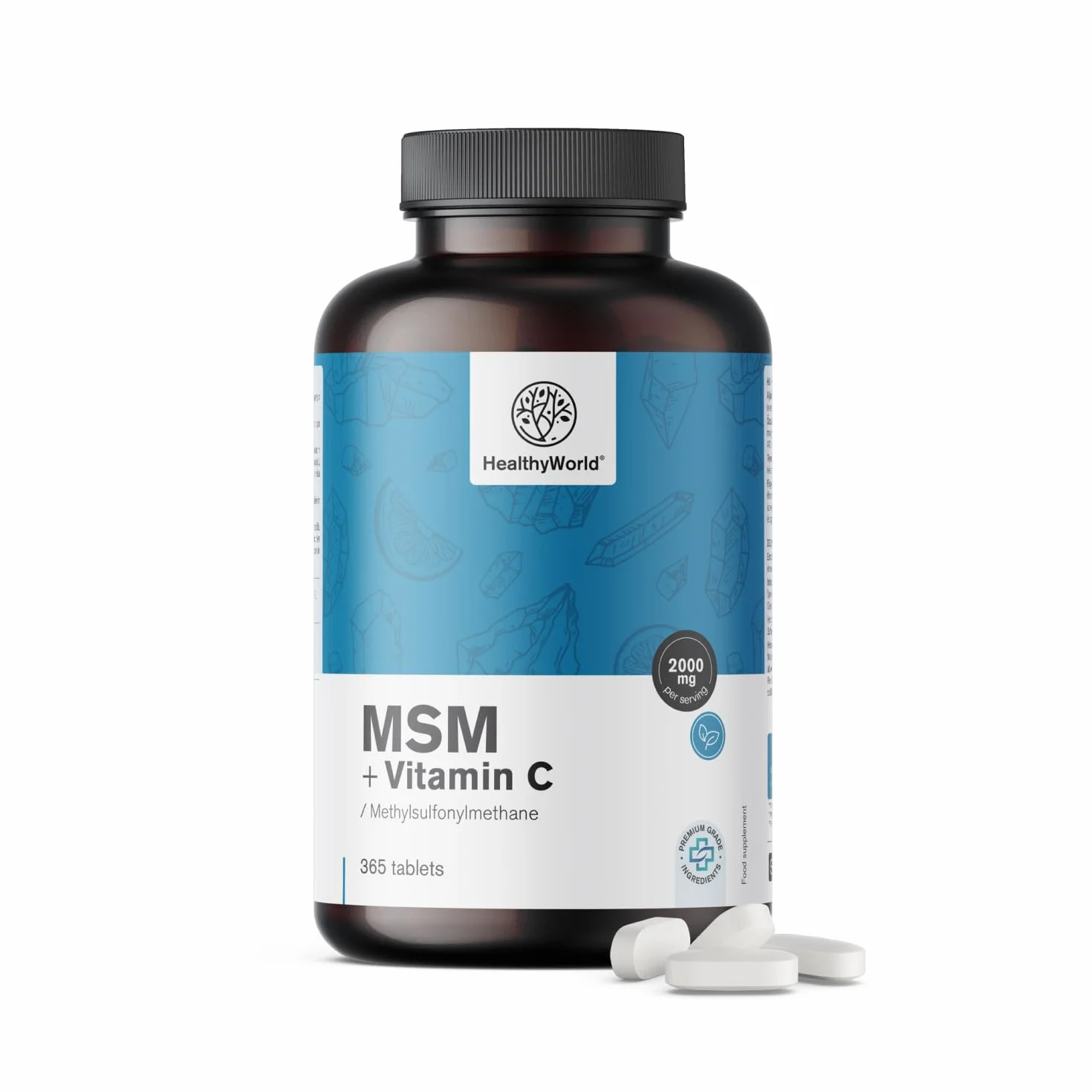 HealthyWorld MSM 2000 mg con Vitamina C 365 Compresse Alta Concentrazione Vegetariano