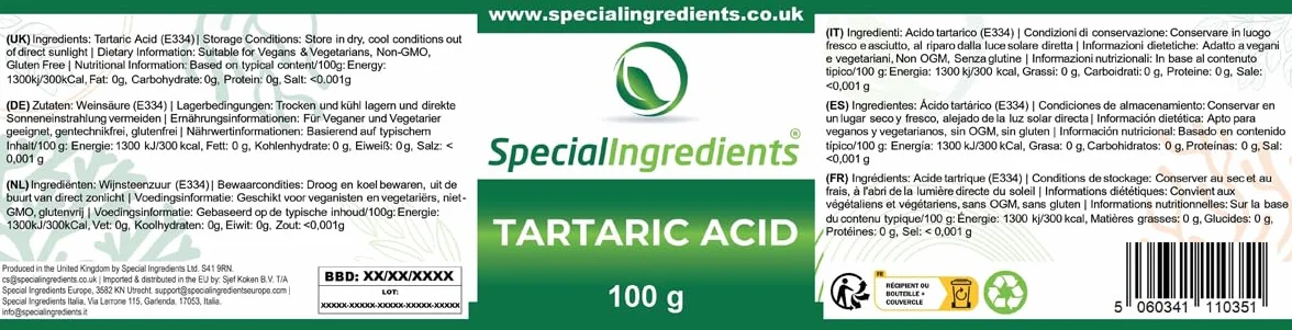 Special Ingredients Polvere di acido tartarico (Tartaric Acid) 100 g