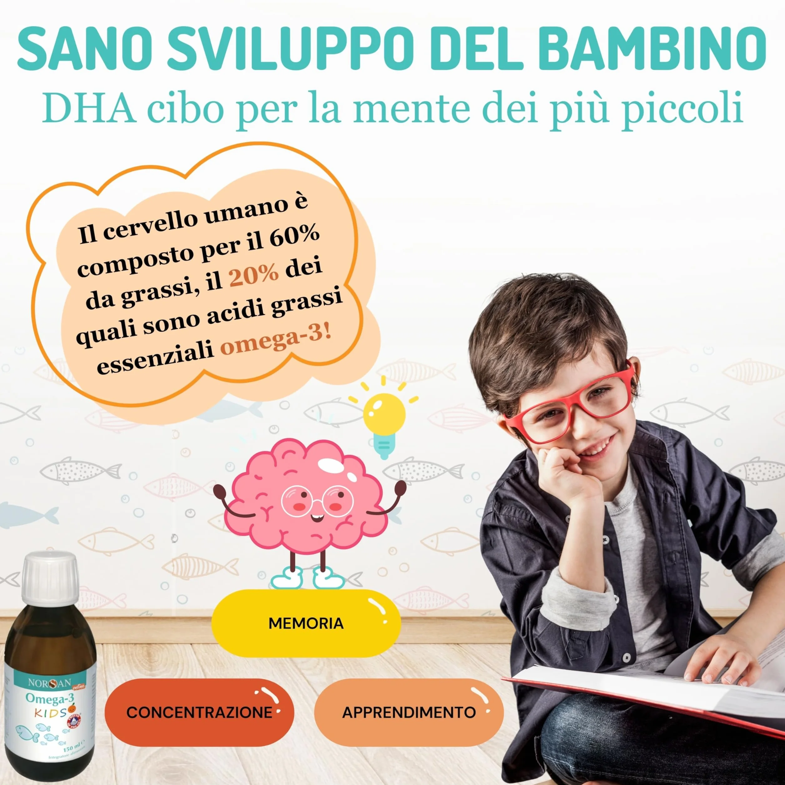 NORSAN Omega 3 FISK 150 ml – integratore bambini olio di pesce fegato merluzzo EPA DHA 1.120 mg