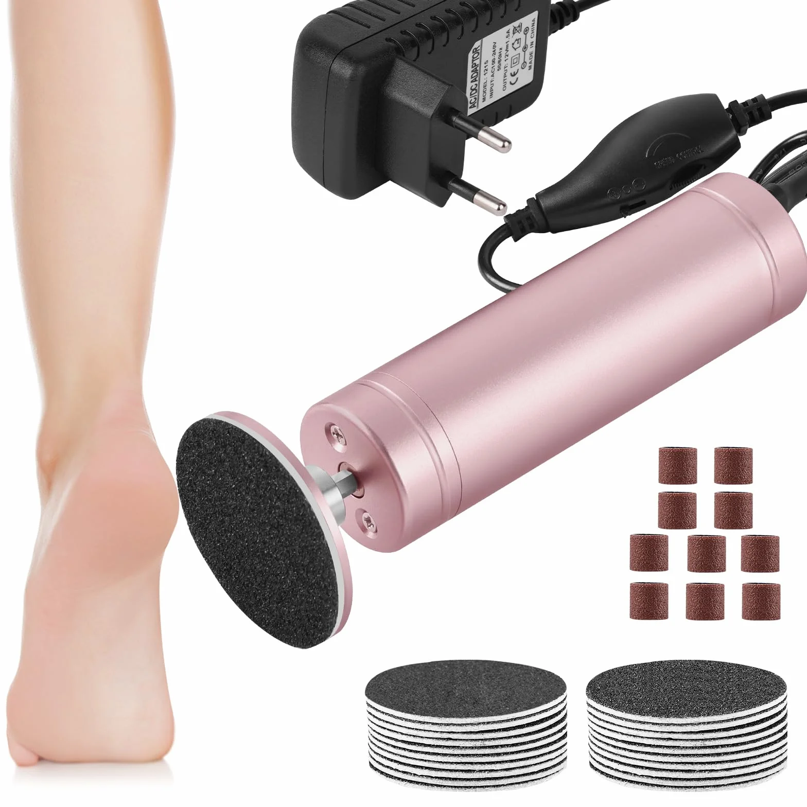 AOOWU Lima per Piedi Elettrica Professionale, Pedicure Kit Regolabile per Pelle Morta e Tacchi Incrinati