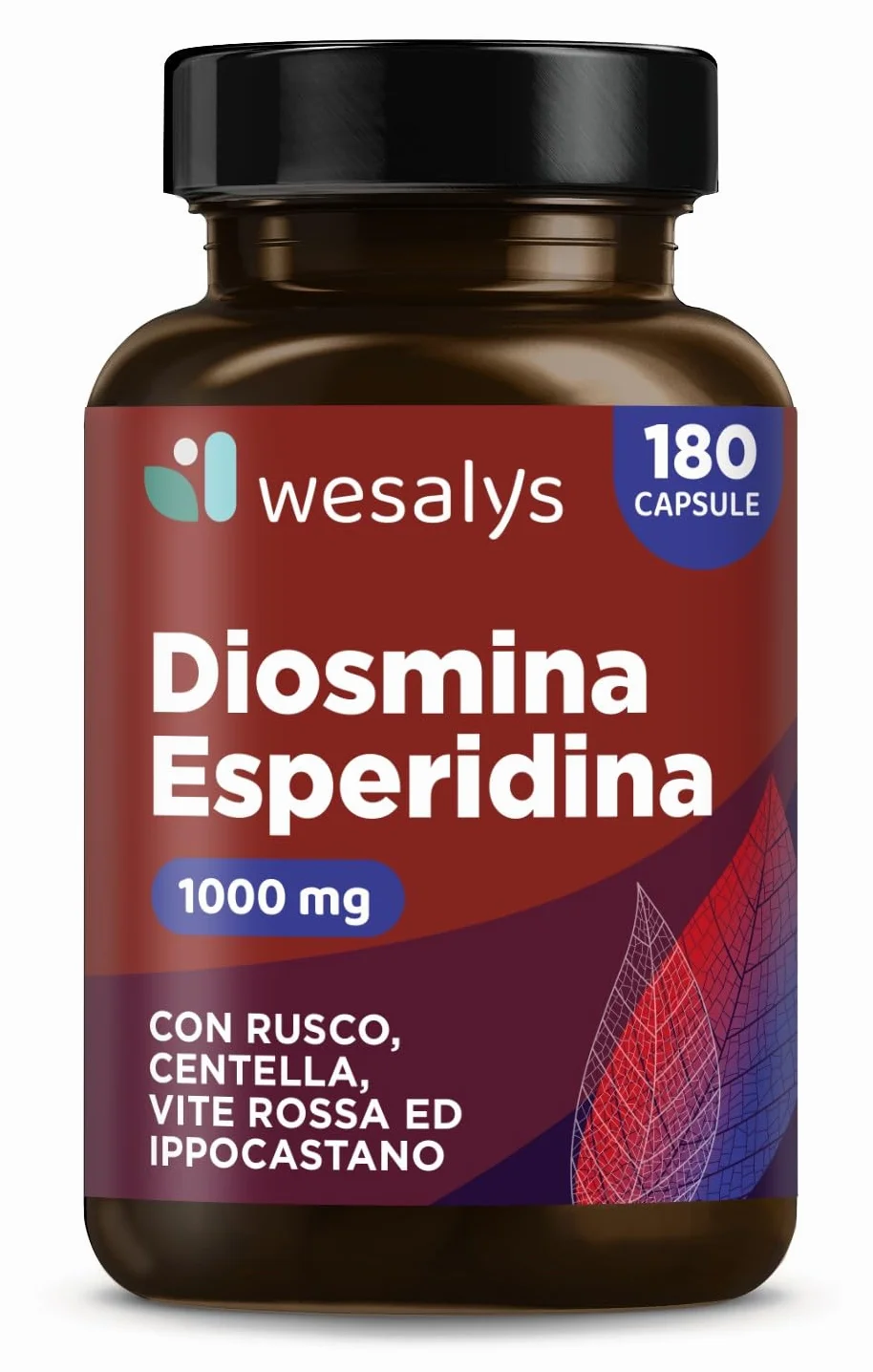 Diosmina Esperidina Alto Dosaggio 1000mg 180 Capsule Vegetali Integratore Vene Varicose Gambe Pesanti WESALYS