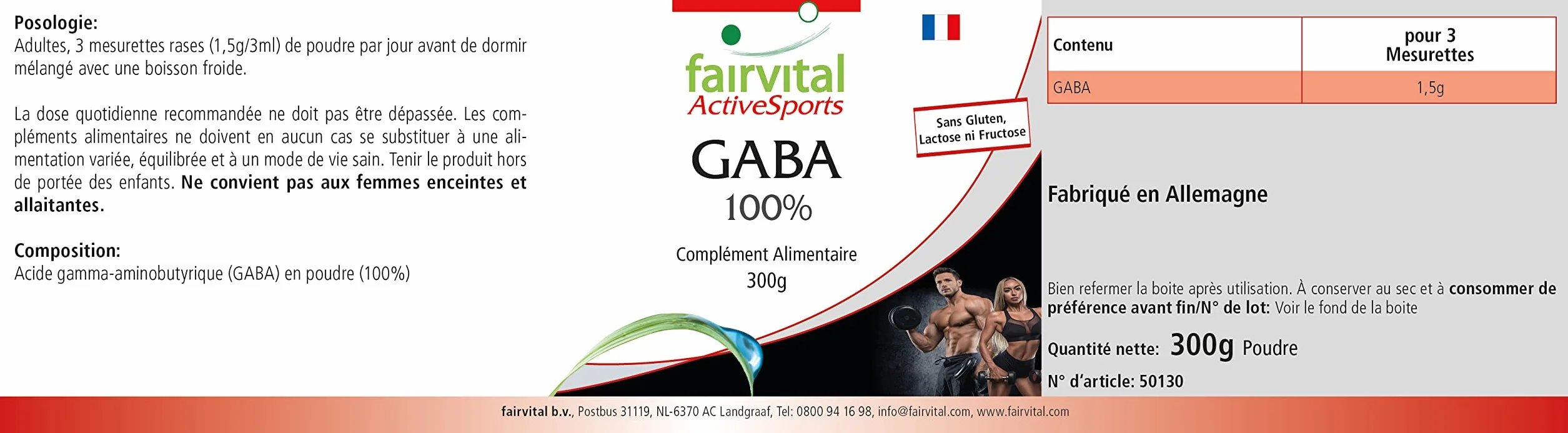 Fairvital GABA in Polvere, Acido Gamma-Aminobutirrico Puro al 100%, 300 g